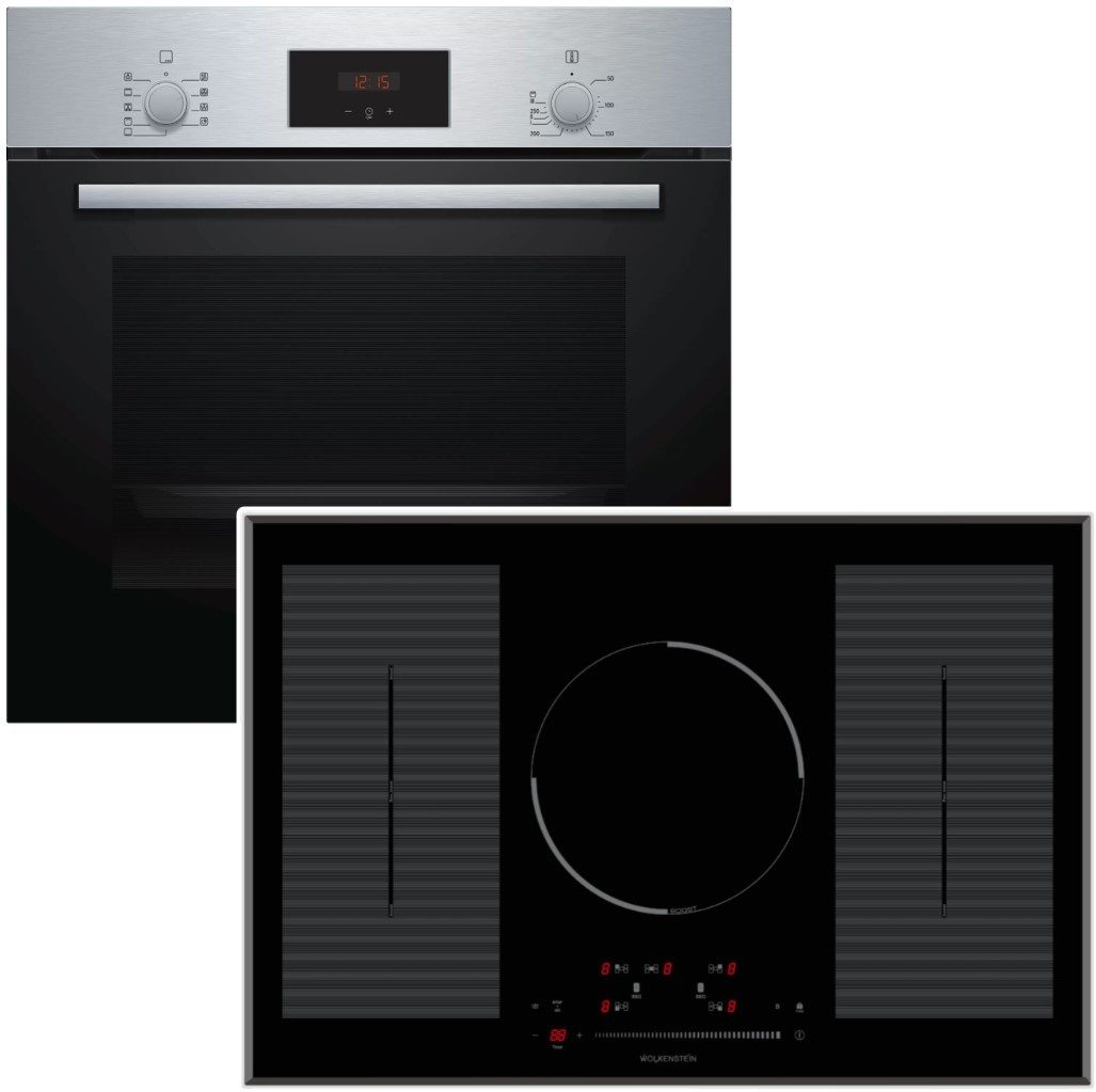 BOSCH BackofenSet Backofen mit Glaskeramikkochfeld Induktion autark 77 cm Teleskopauszug, mit 1