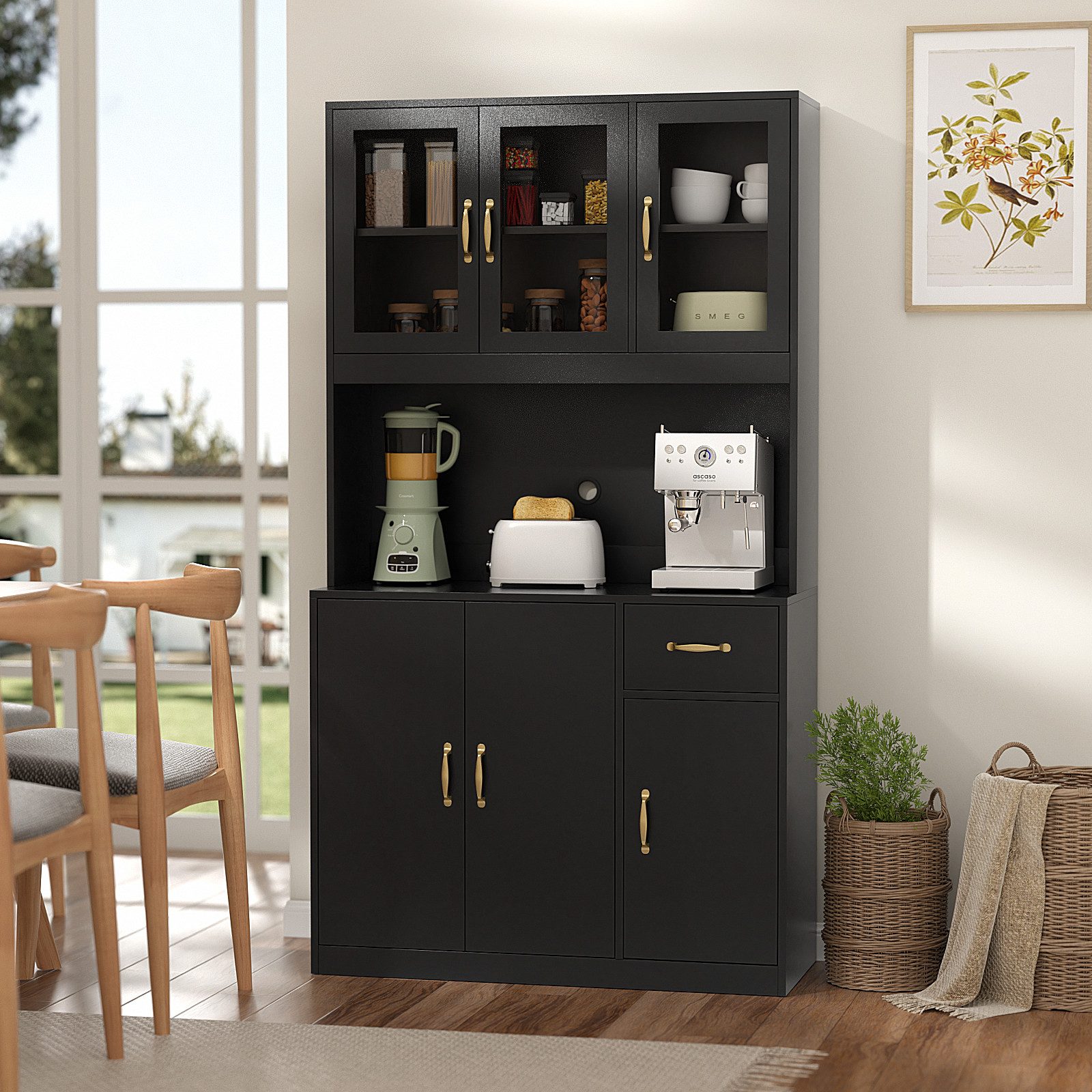 VOWNER Küchenbuffet mit 5 Schränken,Verstellbaren Einlegeböden 100*180*28cm günstig online kaufen