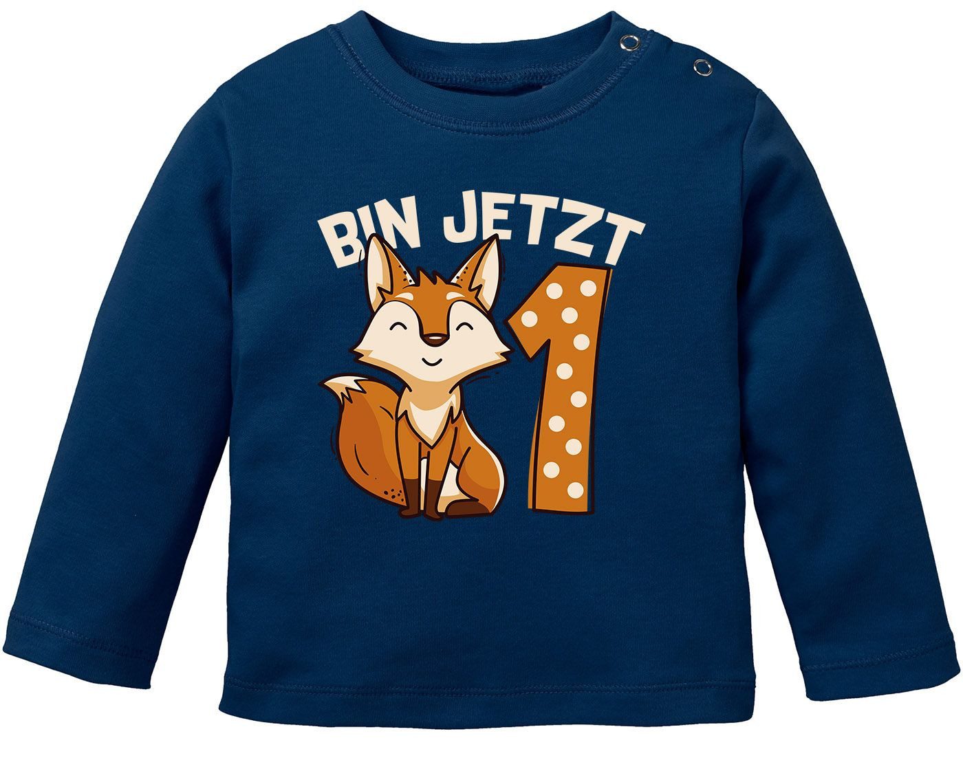 Rundhalsshirt Baby Langarm-Shirt 1. Geburtstag Fuchs Bin jetzt 1 Tiermotive Fox