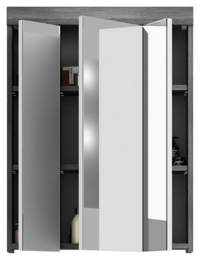 xonox.home Spiegelschrank SCOUT, B 60 x H 79 cm, Rauchsilber grau Dekor, mit 3 Spiegeltüren und 6 Einlegeböden