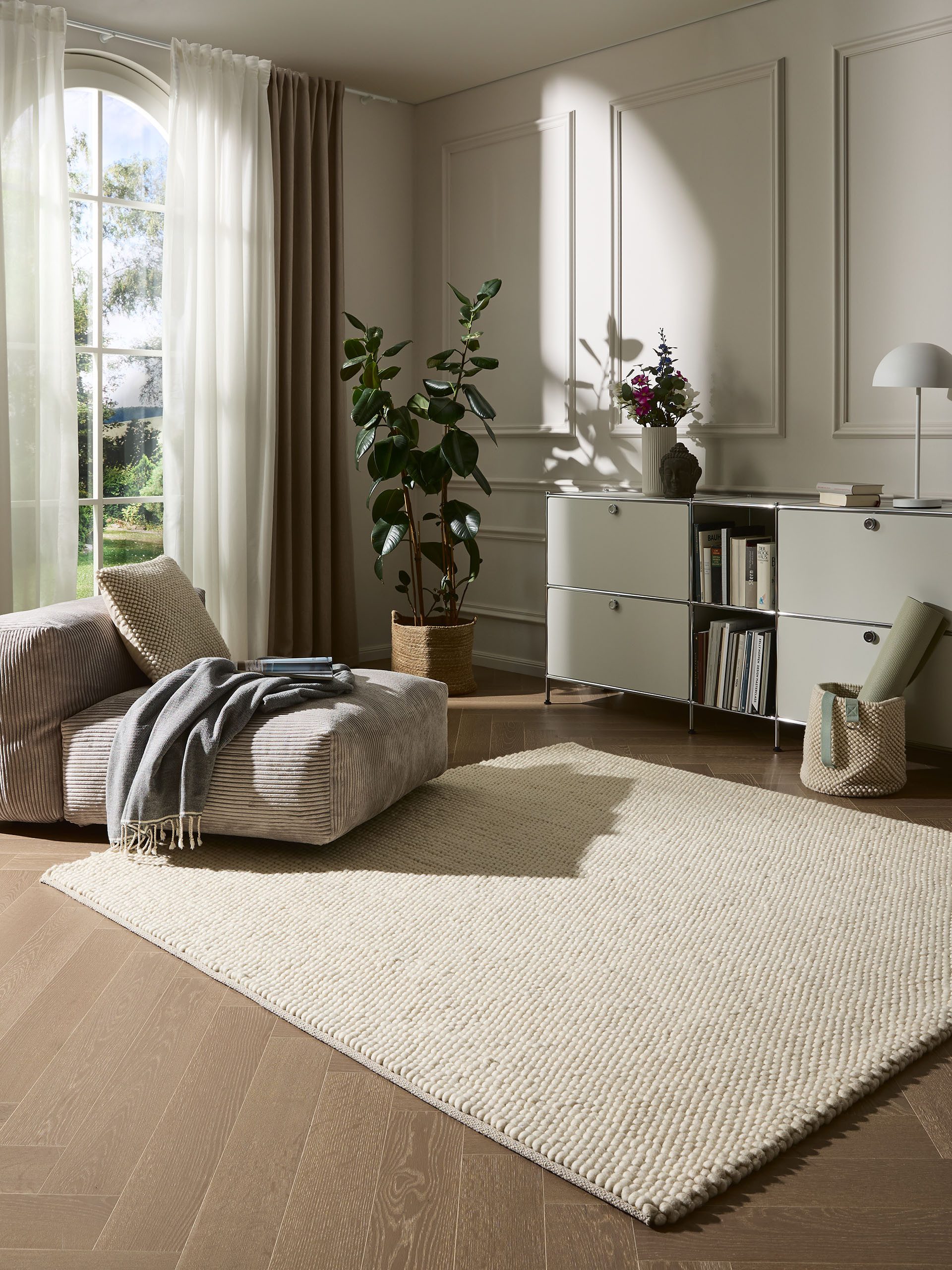 benuta Wollteppich Beads, quadratisch, Höhe: 11 mm, Kunstfaser, Berber, Ethno-Style, Wohnzimmer