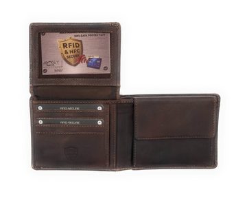 JOCKEY CLUB Geldbörse echt Leder Herren Portemonnaie mit RFID Schutz, tolles, gewachstes Rindleder, super Haptik, Farbe dunkebraun