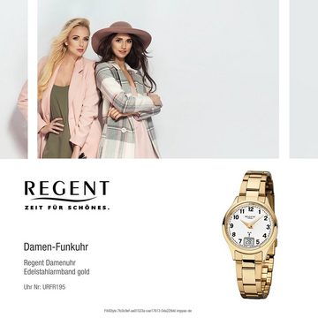 Regent Funkuhr Regent Damen-Armbanduhr gold, Damen Funkuhr rund, klein (ca. 29mm), Edelstahlarmband