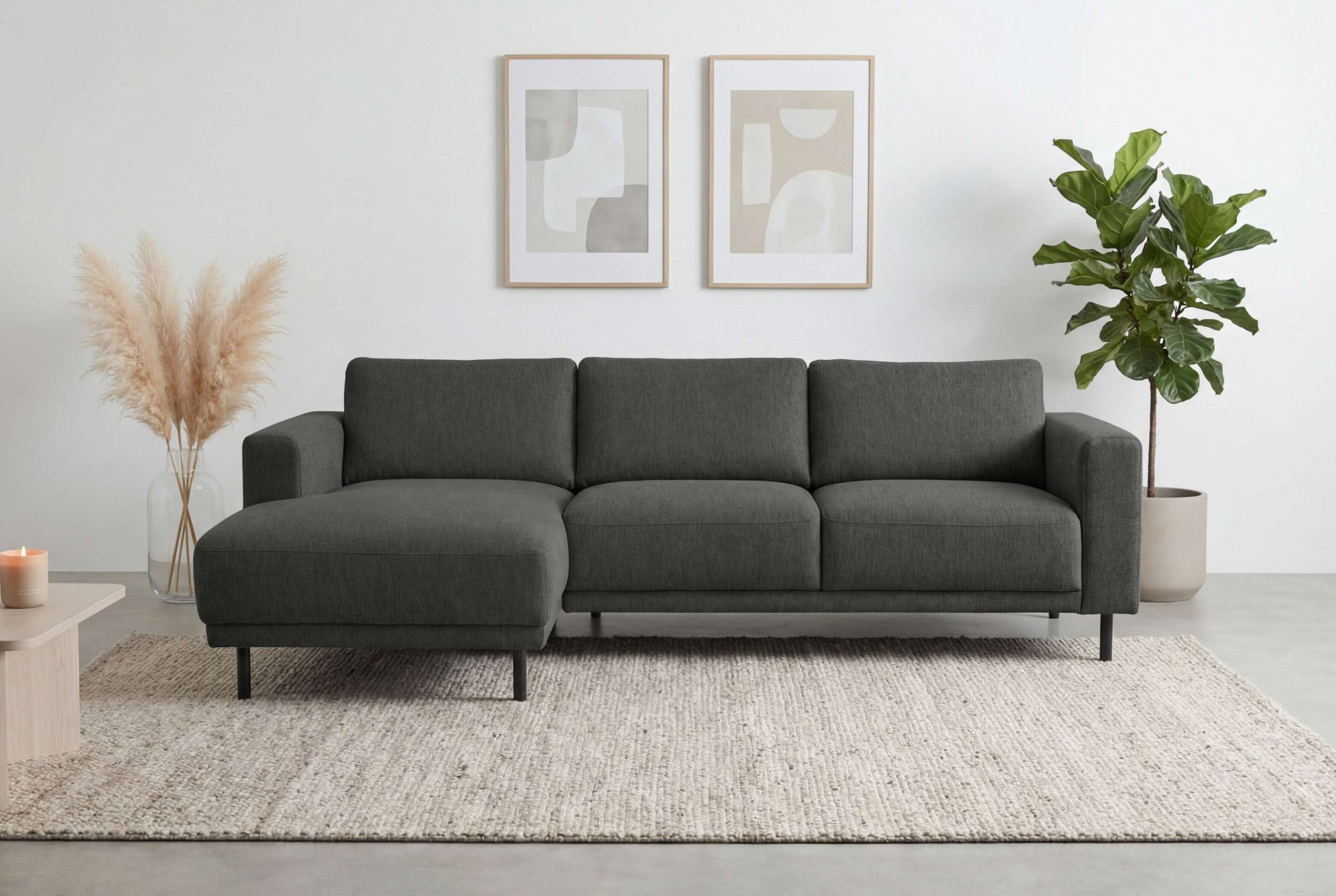 OTTO home Ecksofa Sveeva, L-Form, B.238 cm, schwarze Metallfüße, langlebiger Webstoff, mit Wellenunterfederung, viele Farben