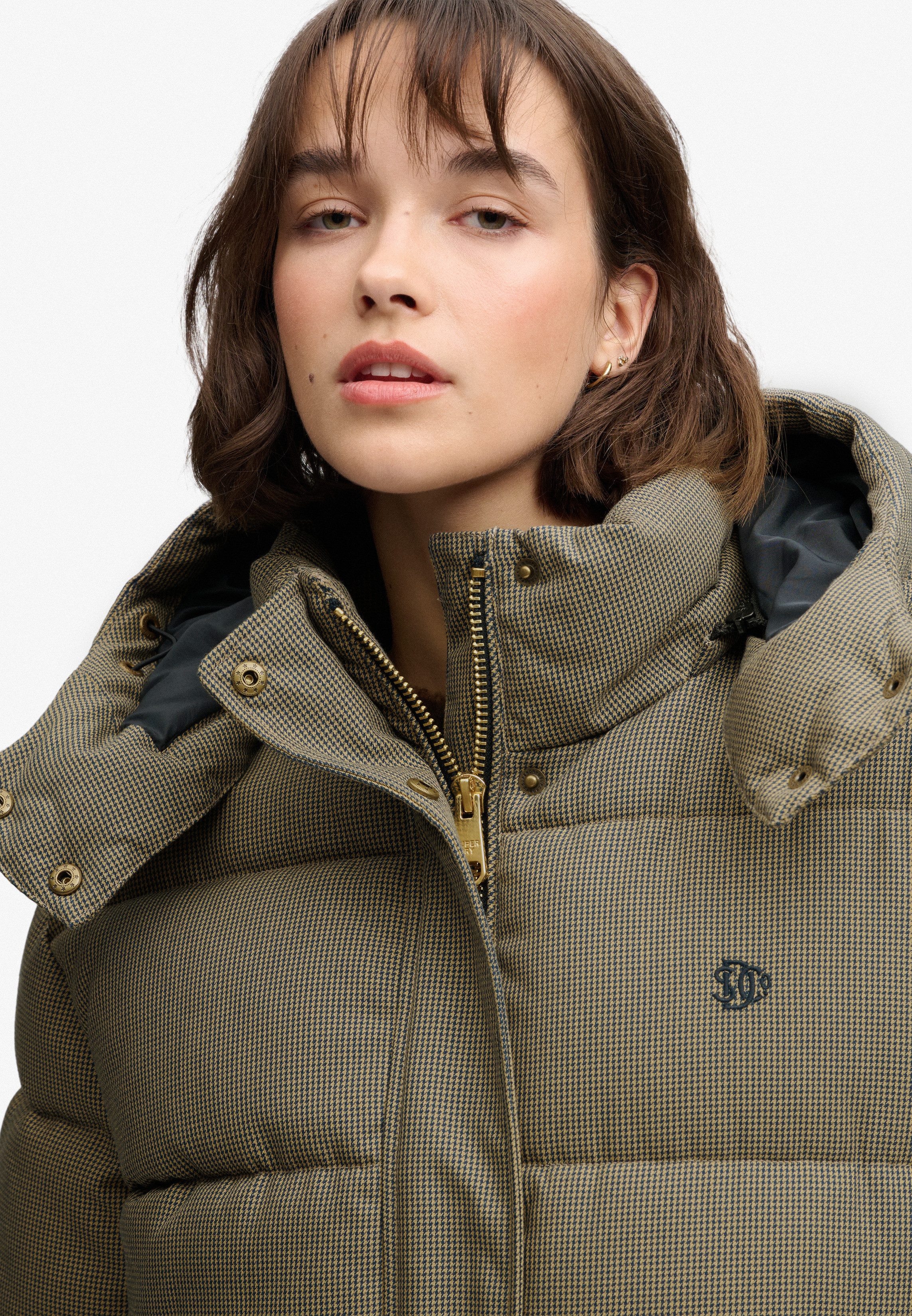 Superdry Steppjacke PREMIUM HOOD CHECK PUFFER JKT Materialmix, relaxed fit, außen aus Webstoff mit Hahnentritt-Muster – Bild 5 von 5