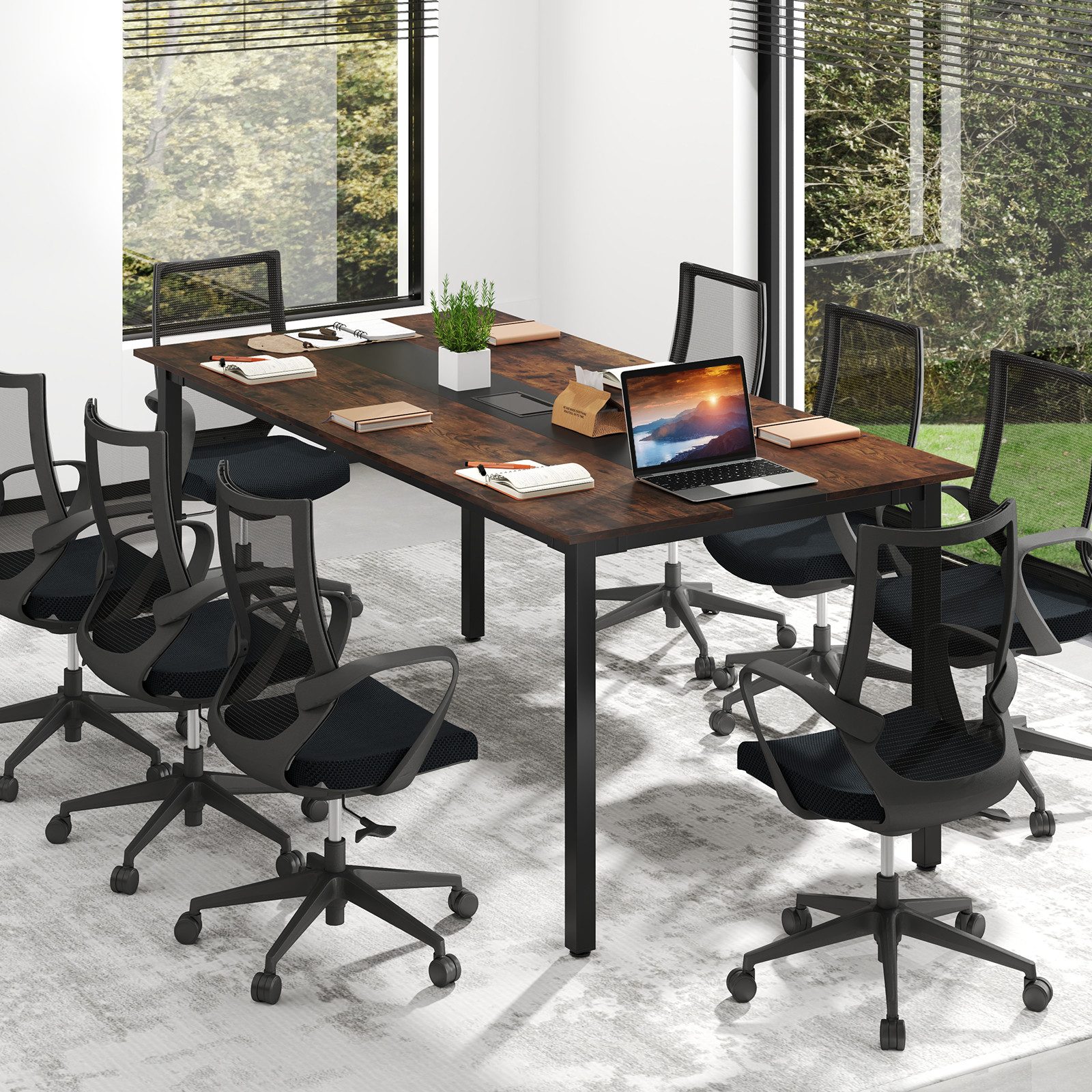 COSTWAY Konferenztisch, mit Kabeldurchführung 180x90cm für 8-10 Personen