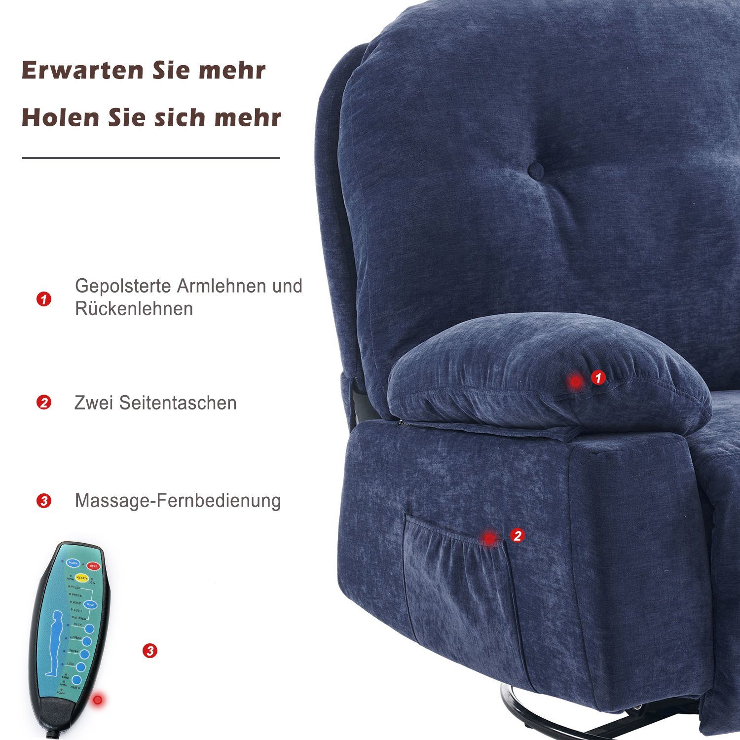 REDOM TV-Sessel 360° Timer Fernbedienung und (Wohnzimmersessel, mit Drehfunktion mit Relaxsessel Blau Heimkino-Loungesesse)