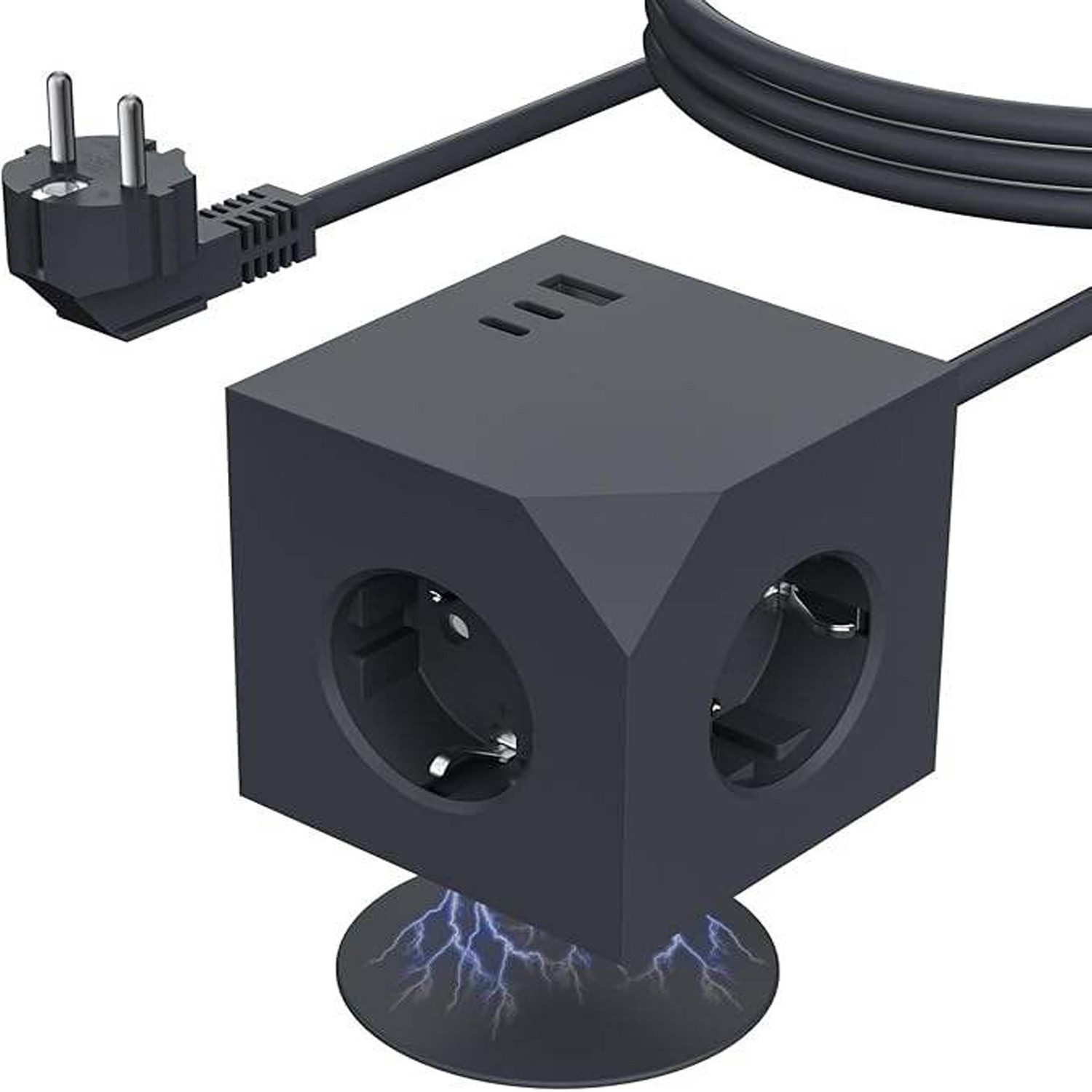 OYLCDI Steckdosenleisten Eck-Steckdosenleiste PD-Schnellaufladung 7 Fach Mehrfachsteckdose 6-fach (USB-Anschlüsse, 1,5M Verlängerungskabel, 3680W 16A,USB PD20W, Kinderschutz, Überspannungsschutz, Blitzschutz, Überlastschutz, Kurzsichlussschutz), mit USB T