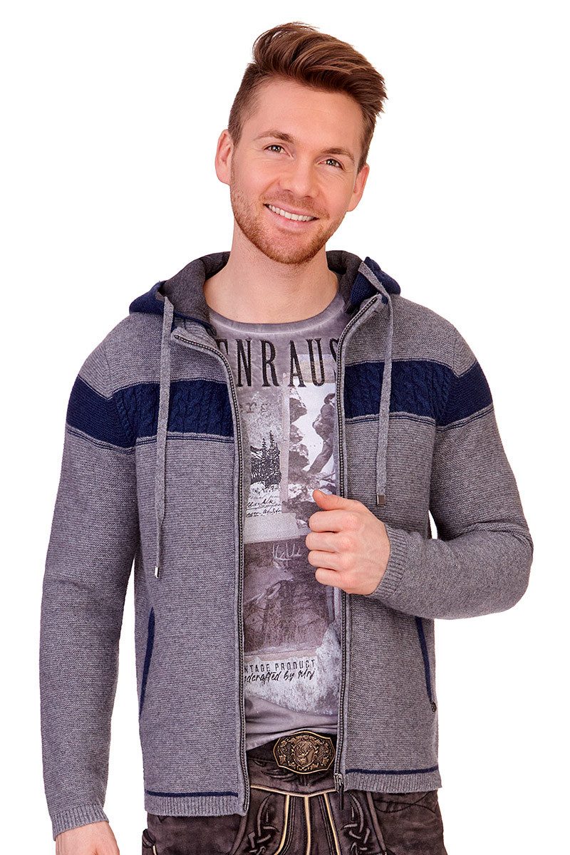 Spieth & Wensky Trachtenstrickjacke Strickjacke Herren - REMUS - dunkelblau/nuss, hellgrau/blau