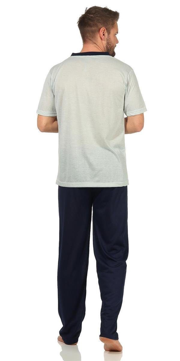 EloModa Pyjama Herren Sommer L tlg) (2 T-shirt; M Grün Schlafhose V- Lange Pyjama XL 2XL