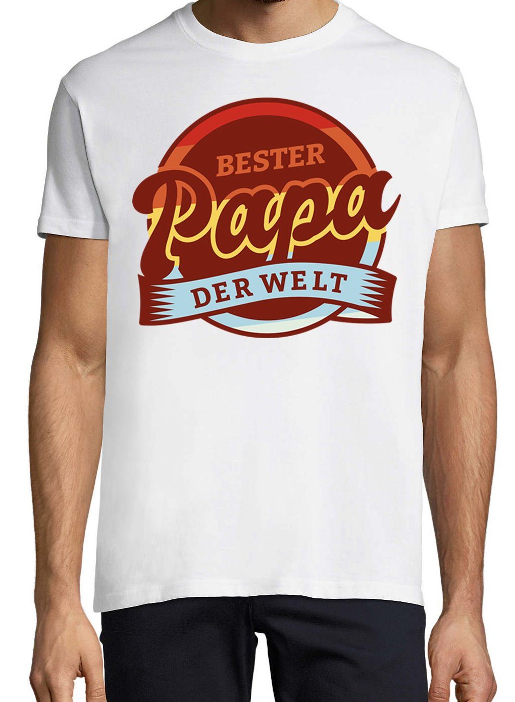 Frontdruck Designz Trendigem T-Shirt Bester Weiss Papa T-Shirt Herren Der Youth mit Welt