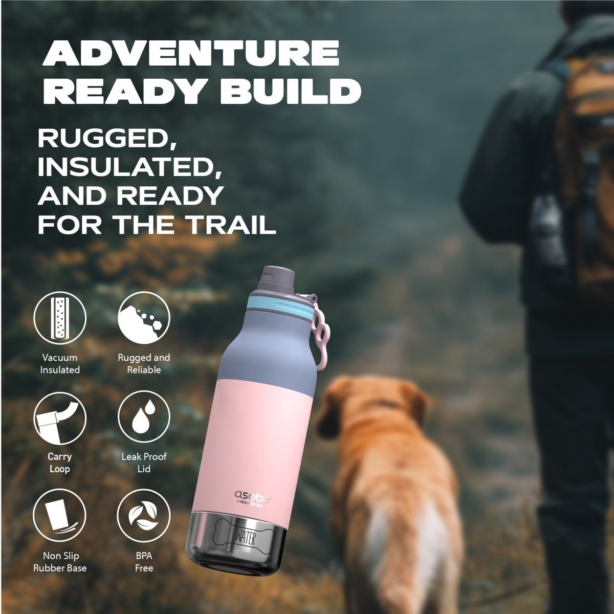 ASOBU Trinkflasche Barky für Mensch & Hund 1L, mit Näpfen, Edelstahl isoliert, Pflege: Handwäsche empfohlen