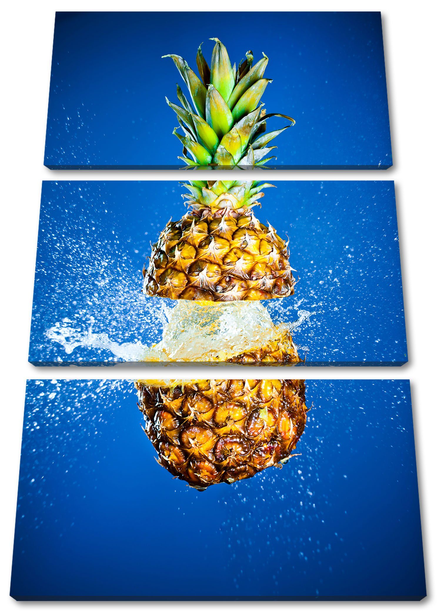 Pixxprint Leinwandbild Ananas mit Wasser bespritzt, Ananas mit Wasser bespritzt 3Teiler (120x80cm) (1 St), Leinwandbild fertig bespannt, inkl. Zackenaufhänger
