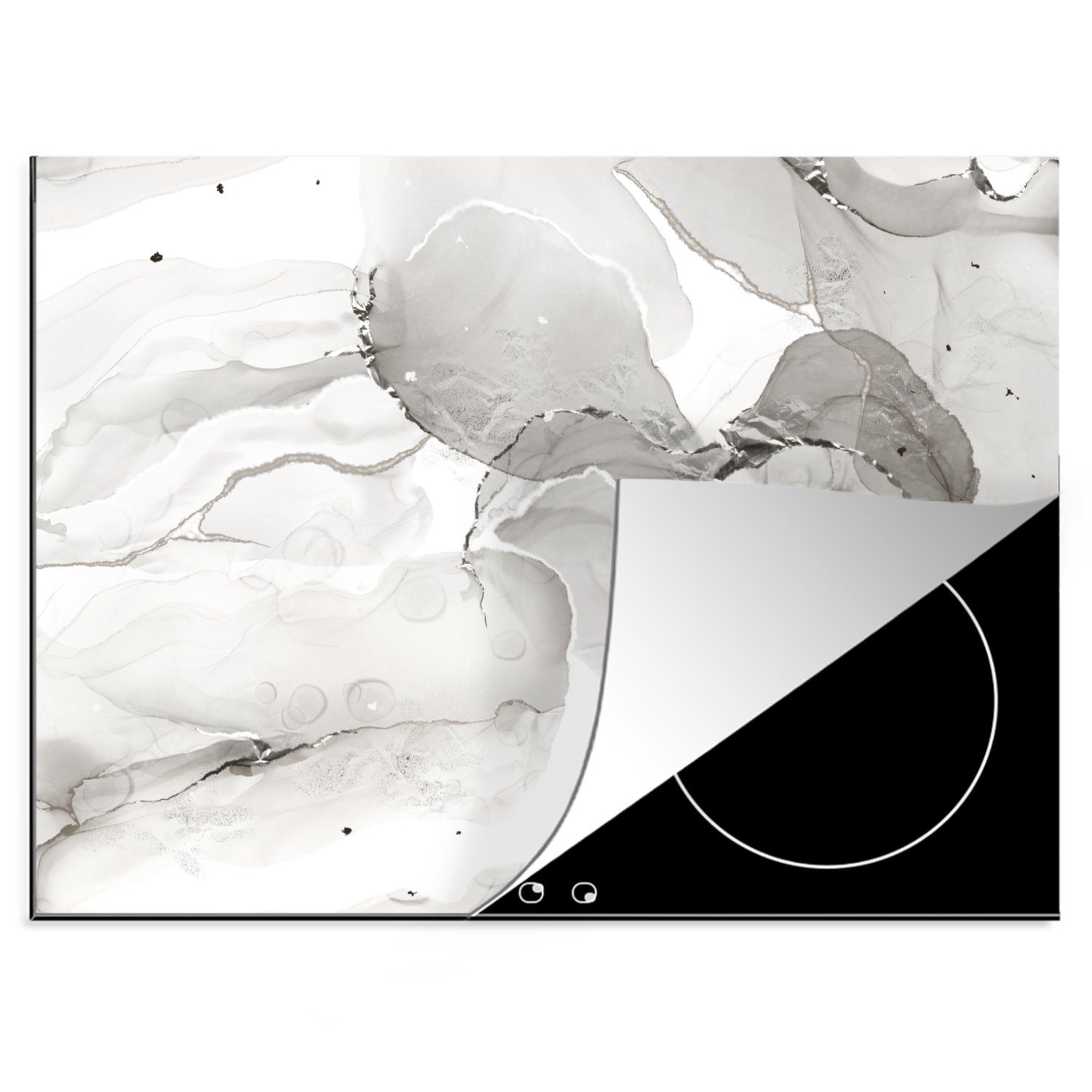 MuchoWow Herdblende-/Abdeckplatte Marmor - Schwarz - Linie, Vinyl, (1 tlg), 70x52 cm, Mobile Arbeitsfläche nutzbar, Ceranfeldabdeckung