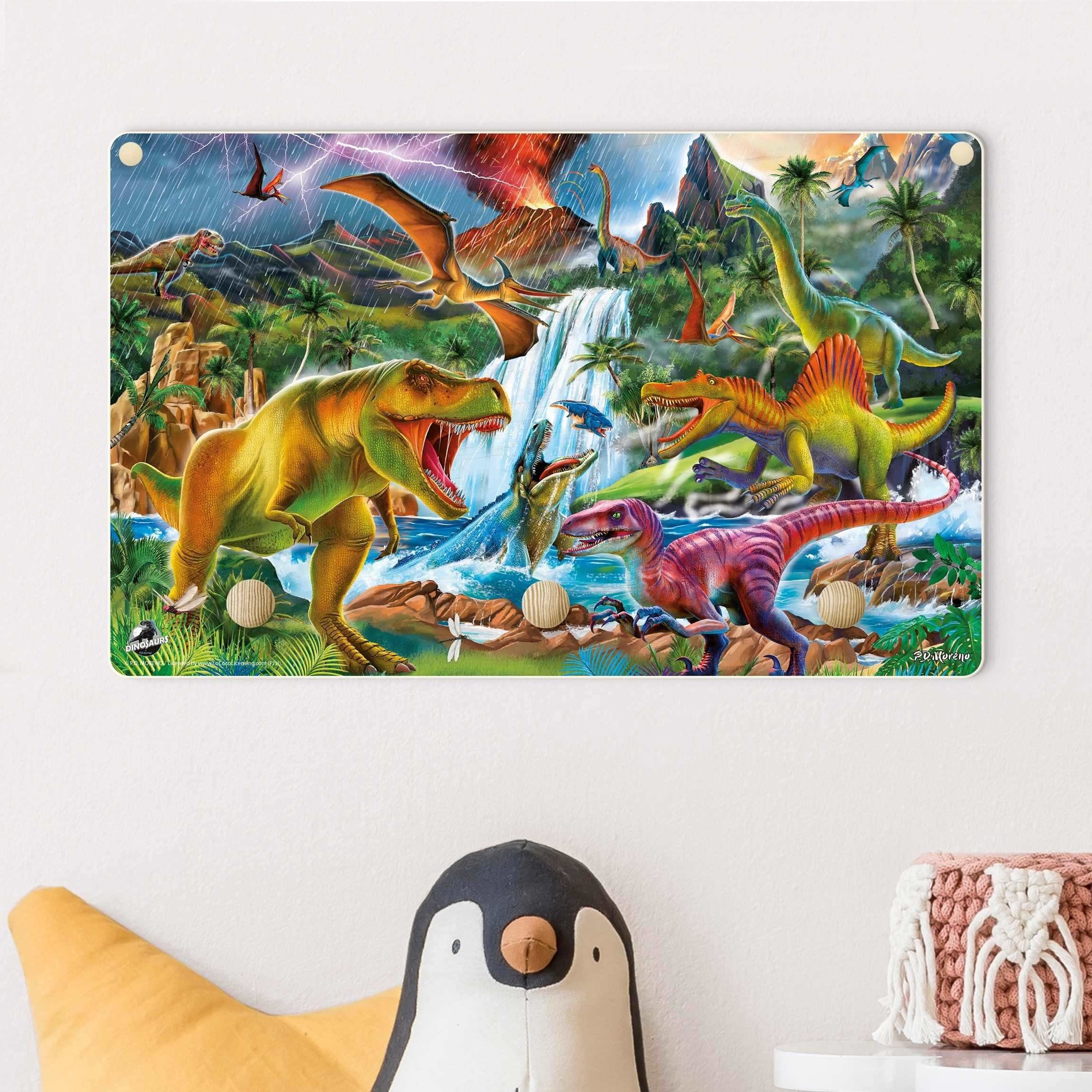 Bilderdepot24 Garderobenpaneel bunt Illustration Tiere Dinosaurier günstig online kaufen
