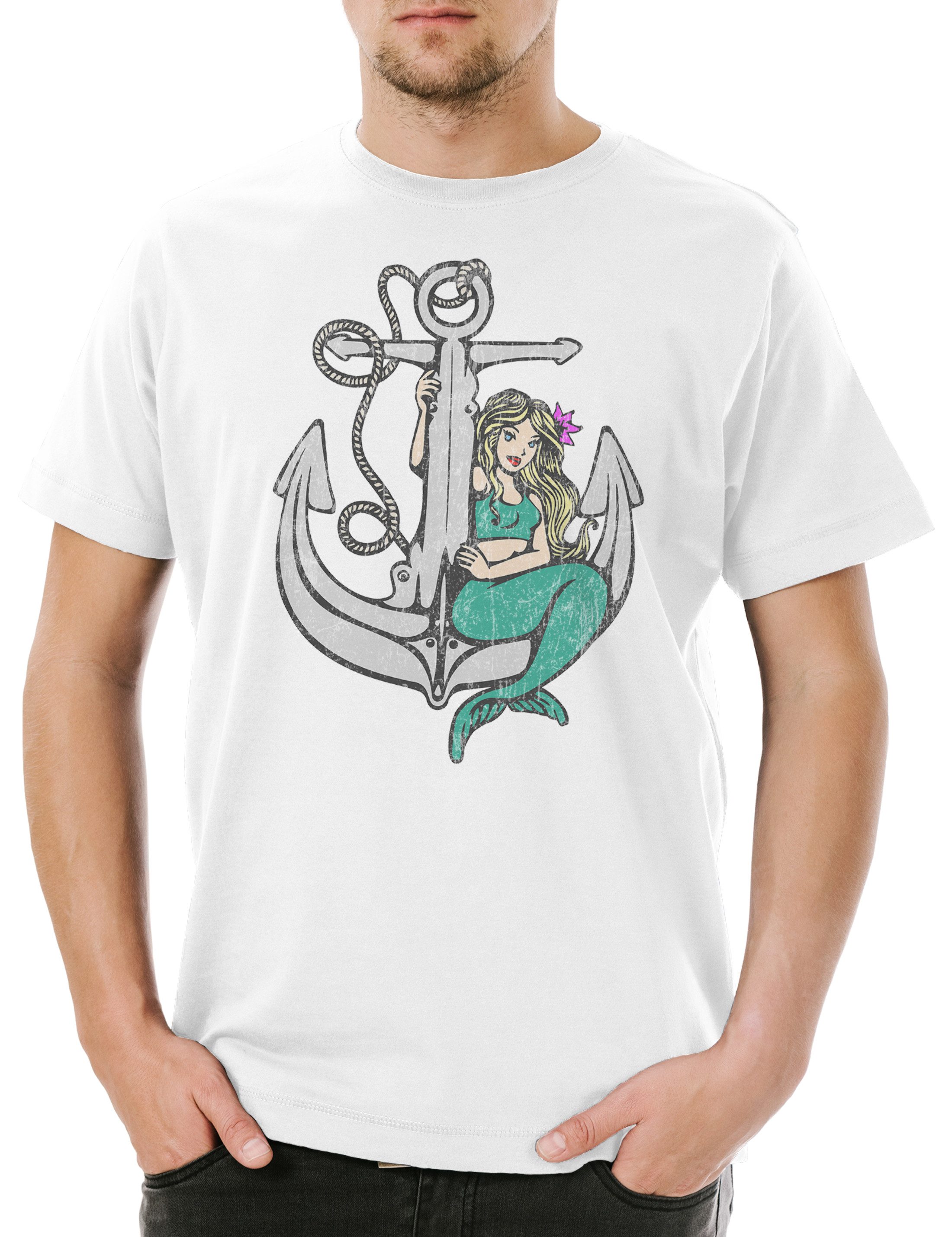 Print-Shirt Mermaid Anchor Herren T-Shirt Sailor Segler Seemann Tattoo