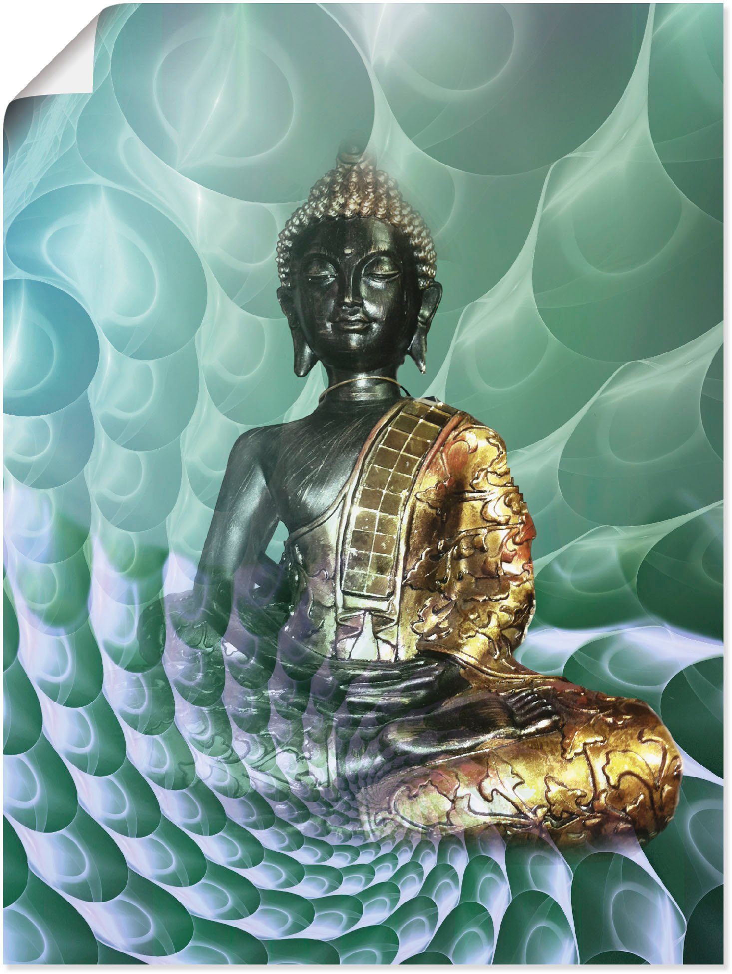 Wandaufkleber Alubild, Artland versch. Größen Religion oder Wandbild CB, Buddhas Traumwelt Leinwandbild, (1 in Poster als St),