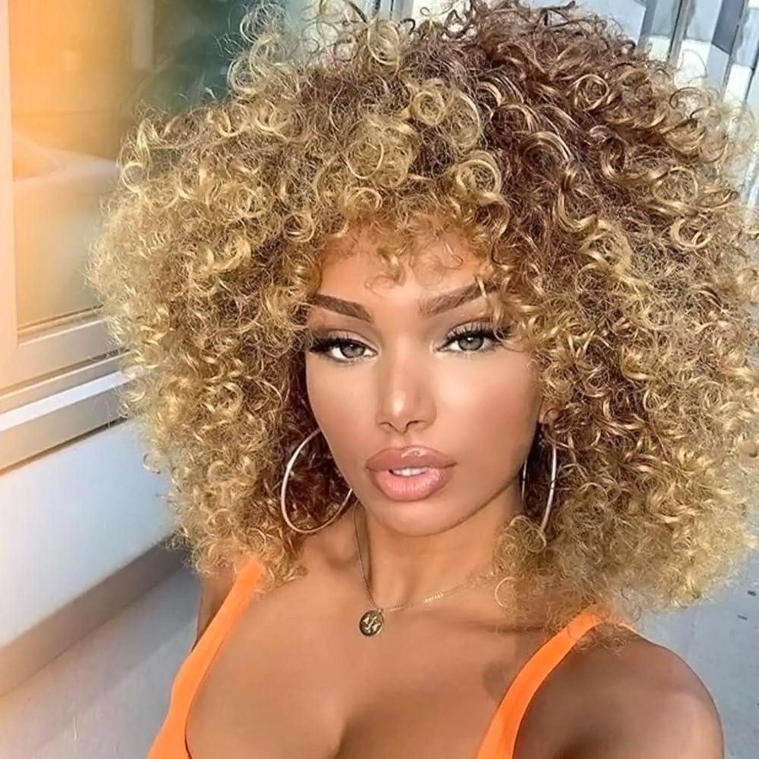 LuxusKollektion Kunsthaarperücke Perücke Afro Kinky Curly Synthetisch Pony Kurz Damen Braunblond