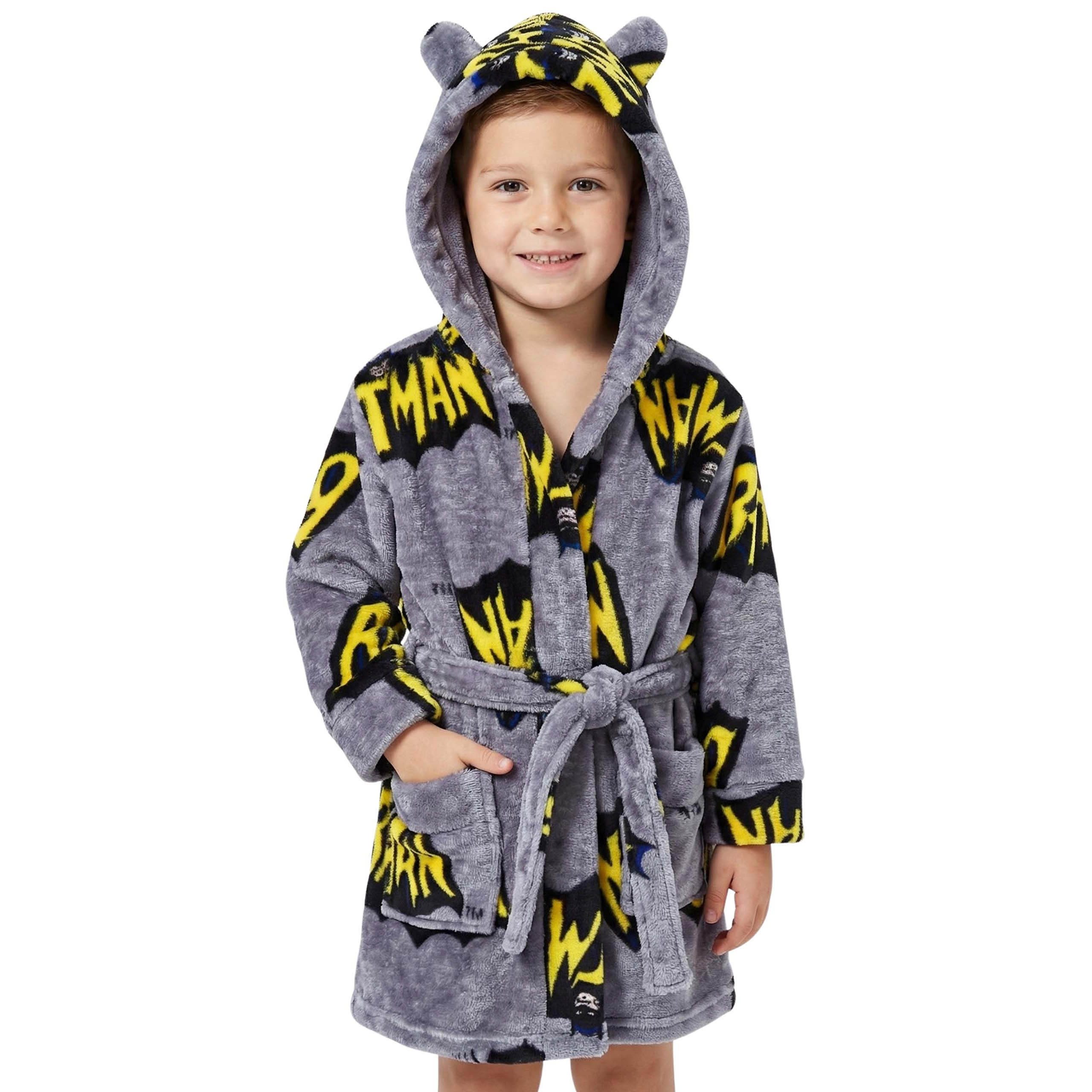 Sarcia.eu Kinderbademantel Batman Jungen-Bademantel grau, weich, mit Kapuze und Gürtel