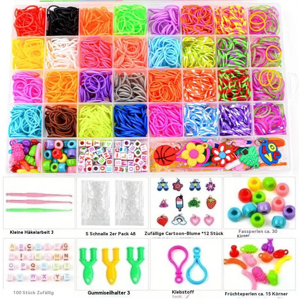 Blusmart Bastel-Armband DIY Loom Bänder Gummiband Schmuckset mit Zubehör, 2500 Gummibänder in 32 Farben, Gummiband-Sortiment, Webstuhlbänder
