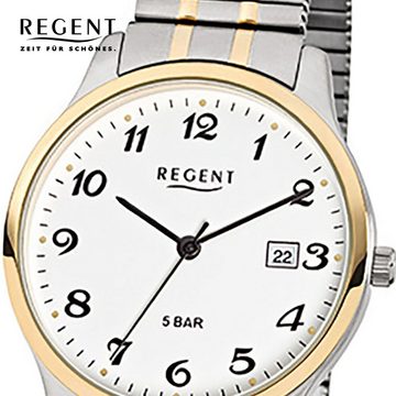 Regent Quarzuhr Regent Herren-Armbanduhr silber gold Analog, Herren Armbanduhr rund, mittel (ca. 36mm), Edelstahl, goldarmband