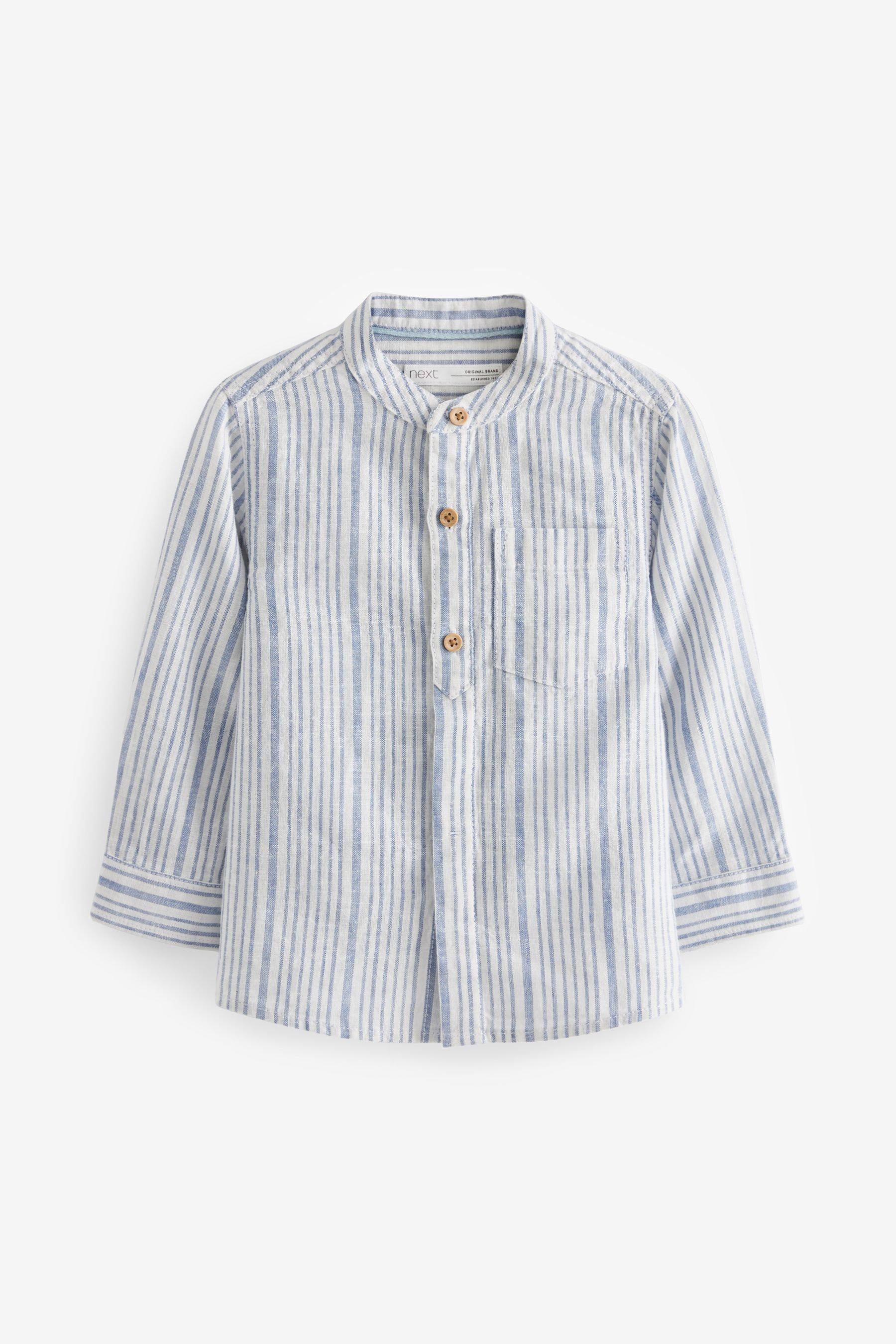 Next Langarmhemd Hemd aus Leinenmischgewebe mit Grandadkragen (1-tlg) Blue/White Stripe