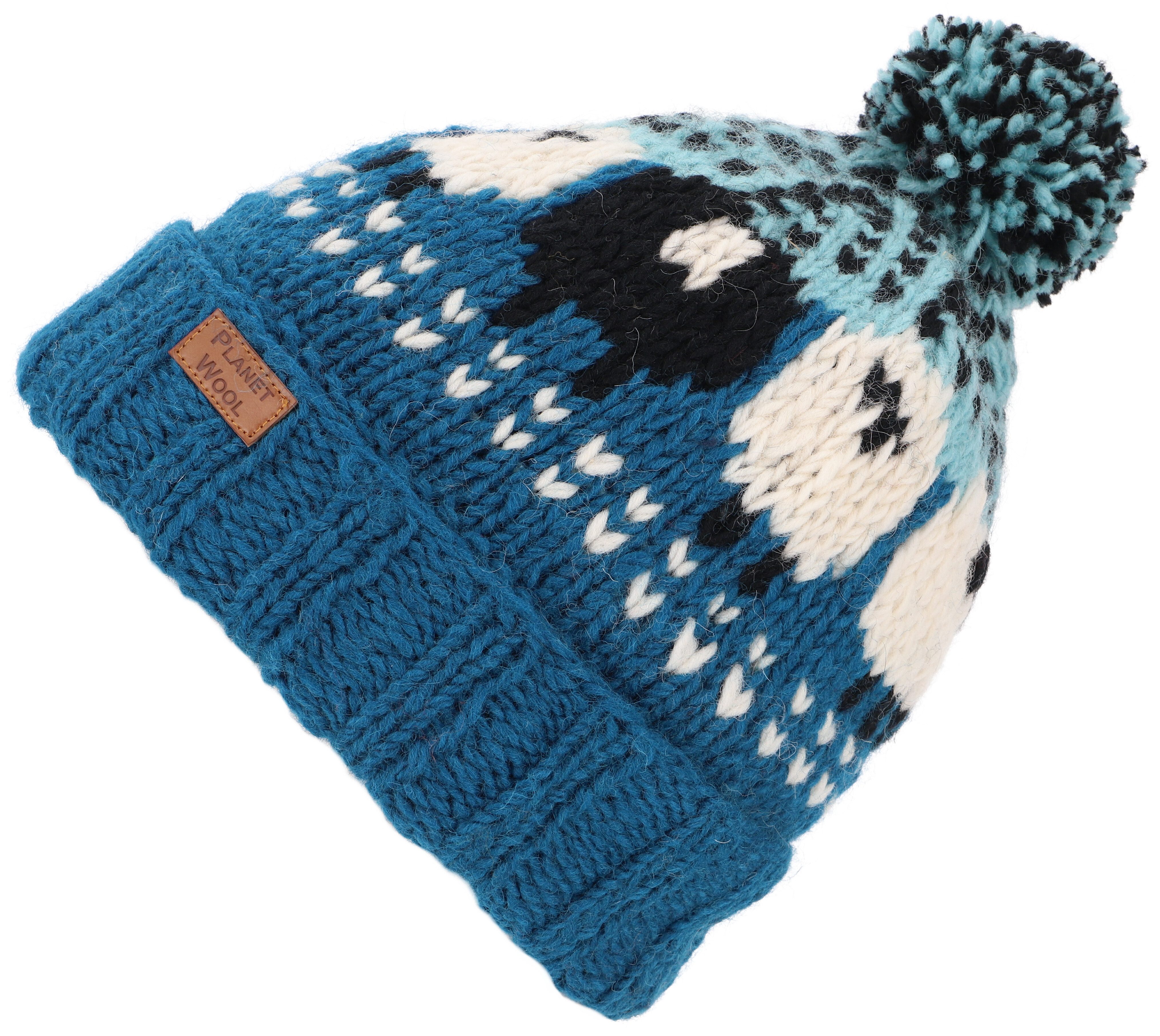 Strickmütze Bommelmütze aus Nepal, Mütze aus Schurwolle,..
