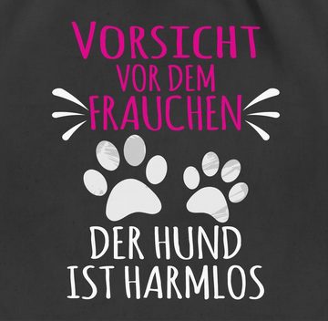Shirtracer Turnbeutel Vorsicht vor dem Frauchen - Pfotenabdrücke - weiß, Geschenk für Hundebesitzer