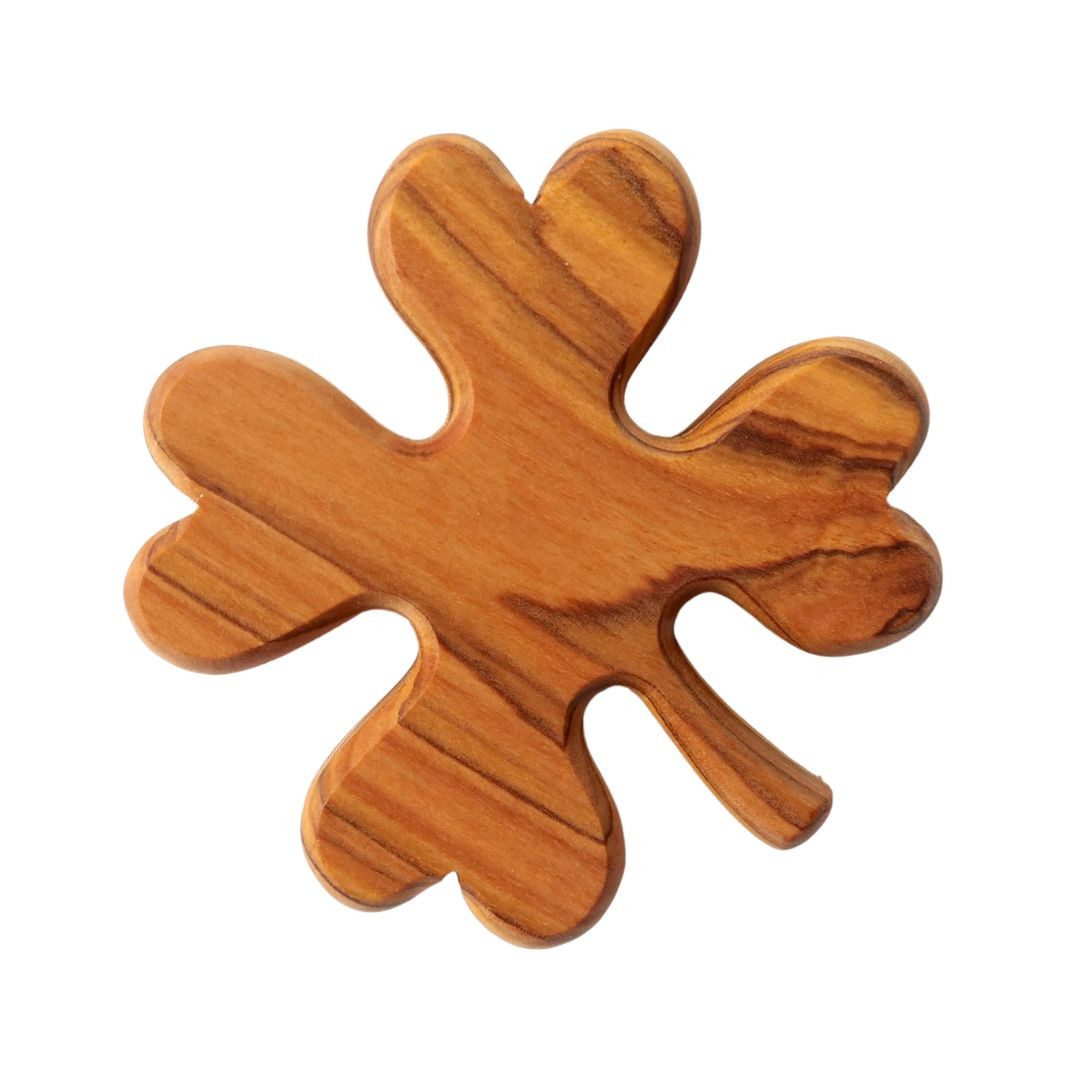Kassis Geschenkartikel Dekoobjekt Kleeblatt aus Olivenholz Handschmeichler Antistress Glücksbringer, handgefertigt in Bethlehem, Geschenke zu mehreren Anlässen