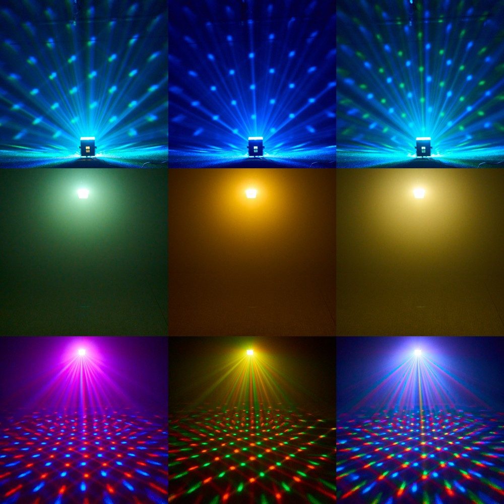 QUBEBU LED Discolicht RGB Bühnenlicht Club Disco Party DJ Show Scheinwerfer Beleuchtung, 5W, LED fest integriert, Automatisches Stroboskop,Discolicht Scheinwerfer für DJ, Fernsteuerung, Sie bietet sieben Lichteffekte und vier Beleuchtungsmodi