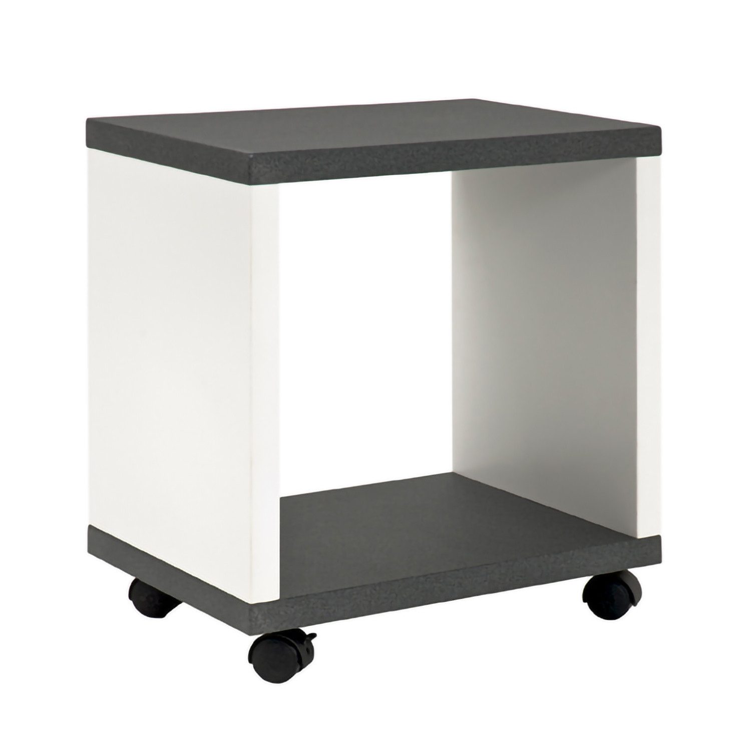 HAKU Beistelltisch Beistelltisch granitoptik weiß - Sofatisch MDF - B 43 x H 48 x T 30 cm (1 Stück), Beistelltisch auf Rollen aus MDF, Rollwagen, Trolley