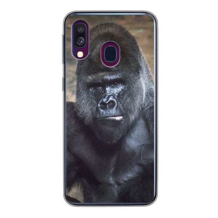 MuchoWow Handyhülle Porträtbild eines schwarzen Gorillas Handyhülle Samsung Galaxy A40 Smartphone-Bumper Print Handy