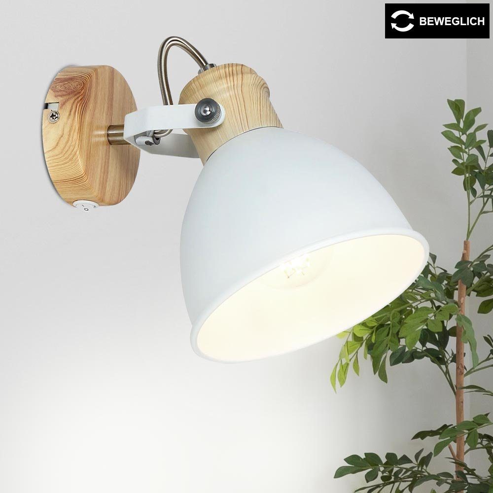 etc-shop Wandleuchte, Leuchtmittel nicht inklusive, Wand Leuchte Holz Optik Design Spot Strahler Lampe weiß verstellbar