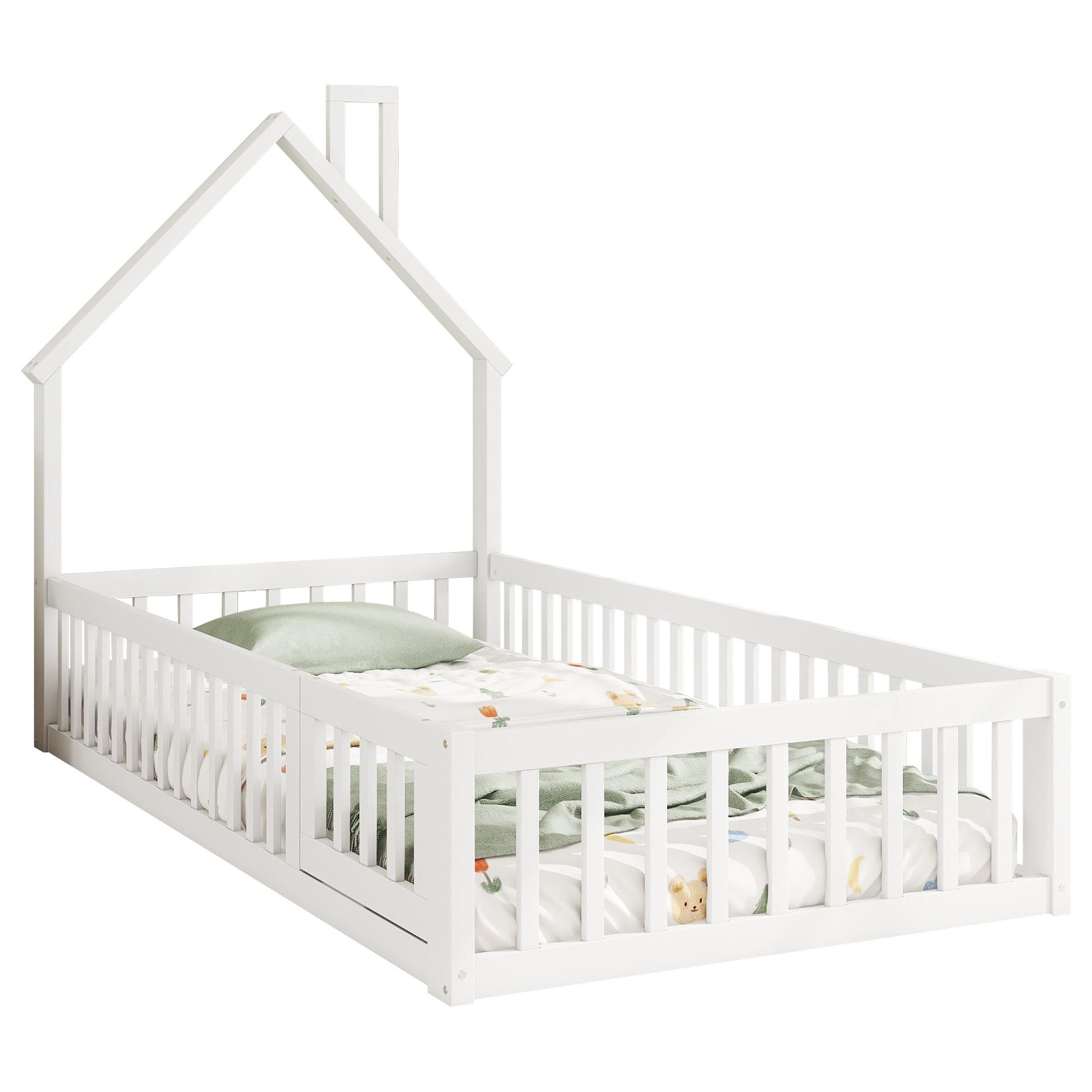 Hausbett Kinderbett mit Schornsteinform, 90 x 200 cm