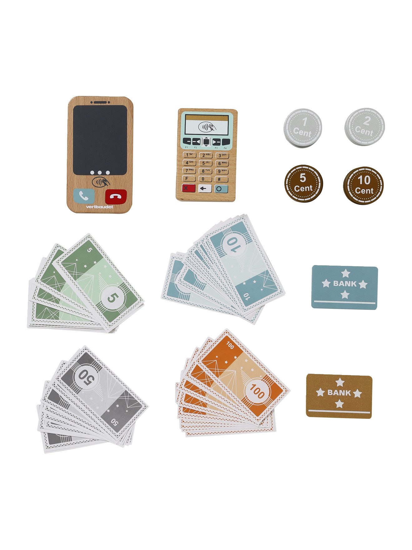 vertbaudet Spielküche Kinder Spielgeld-Set, Holz Holz günstig online kaufen