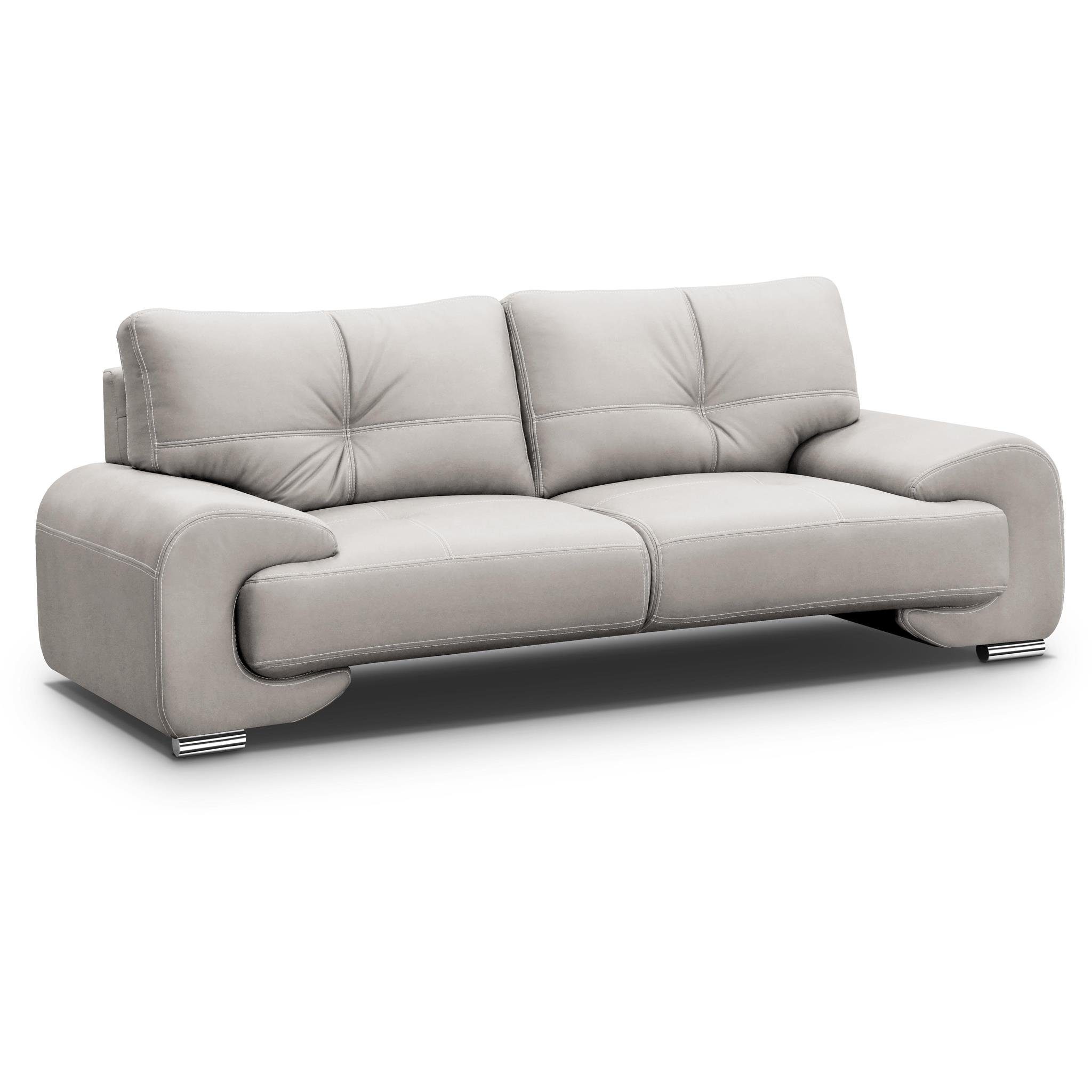 Wellenunterfederung, Maxime dekorativen Beautysofa modernes 02) Sofa Kunstleder, im 3-Sitzer Nähten, Dreisitzer 3-Sitzer (vega mit lux, mit Beige Design,