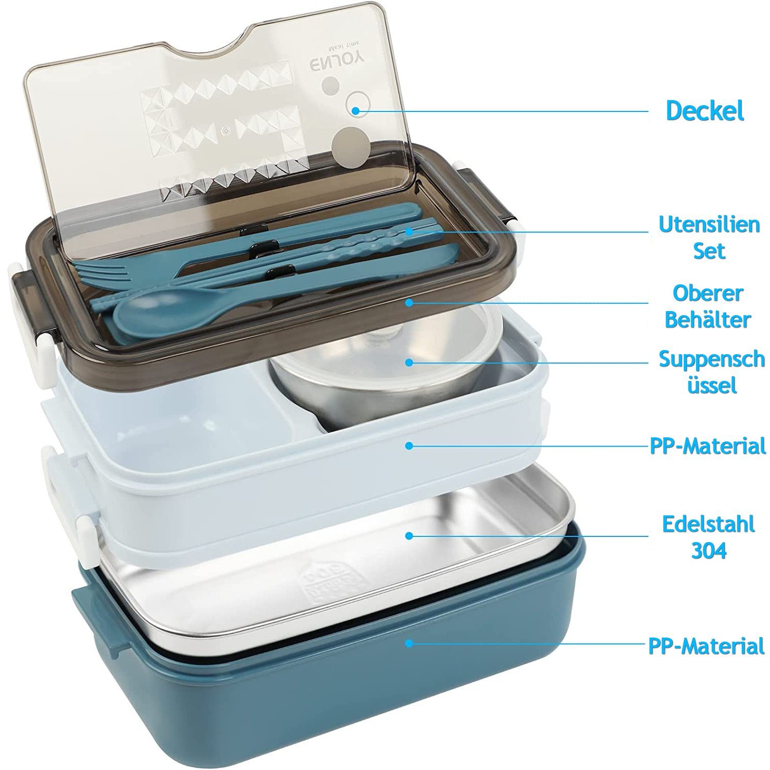 Behälter Box mit und Lunchbox Besteck, Lunchbox Fächern 3 zggzerg Bento Abnehmbarer