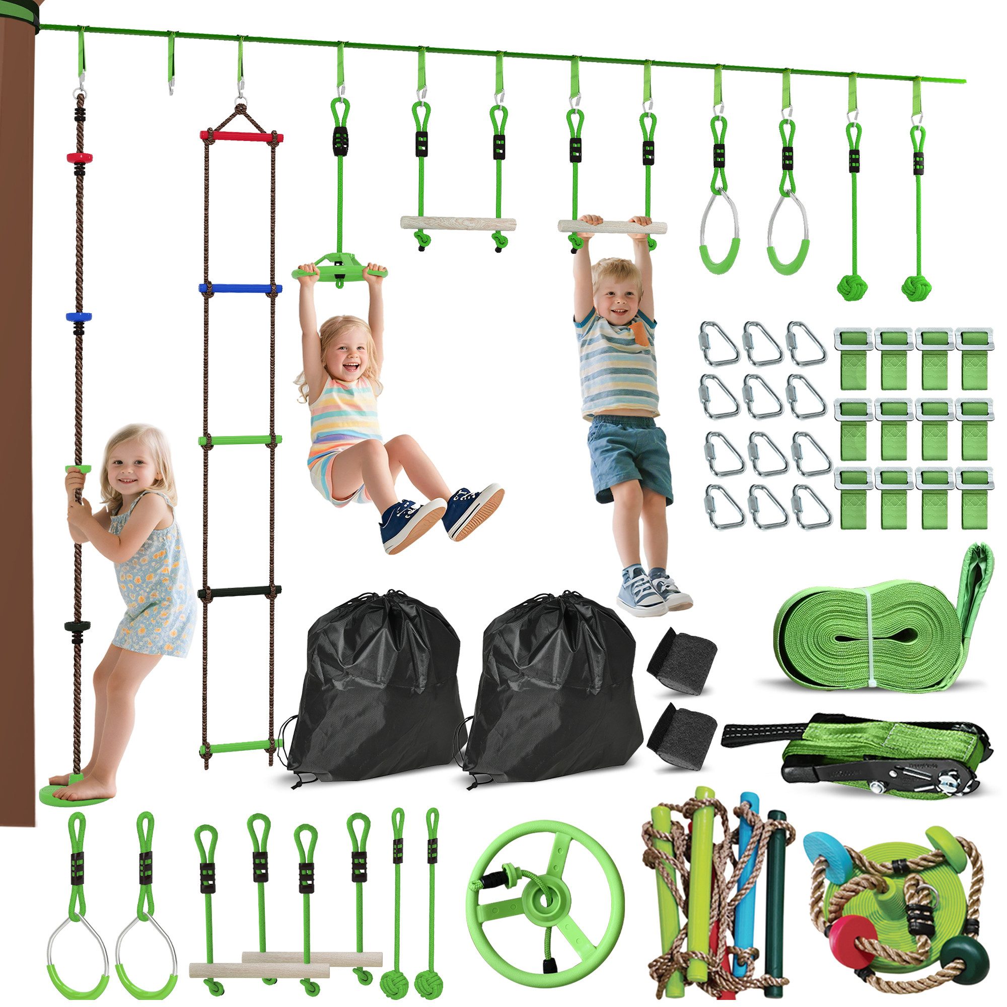 AIYAPLAY Slackline Ninja Warrior Hindernisparcours für Kinder, Trainingsausrüstungsset für Kinder
