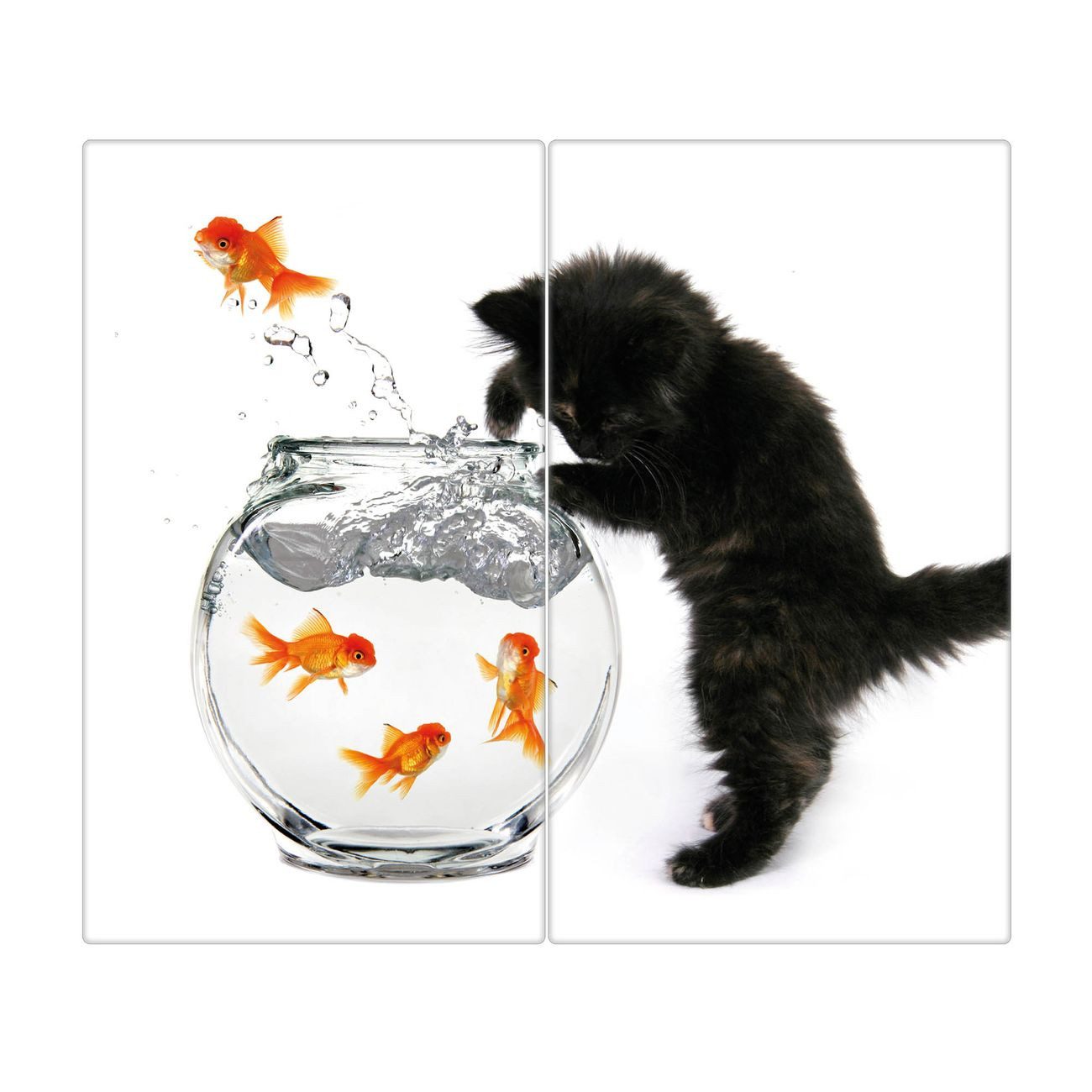 banjado Herd-Abdeckplatte zweiteilig aus Glas mit Motiv Katze Und Fisch, (gehärtet, 2 tlg., inkl. selbstklebende Gummifüßchen)