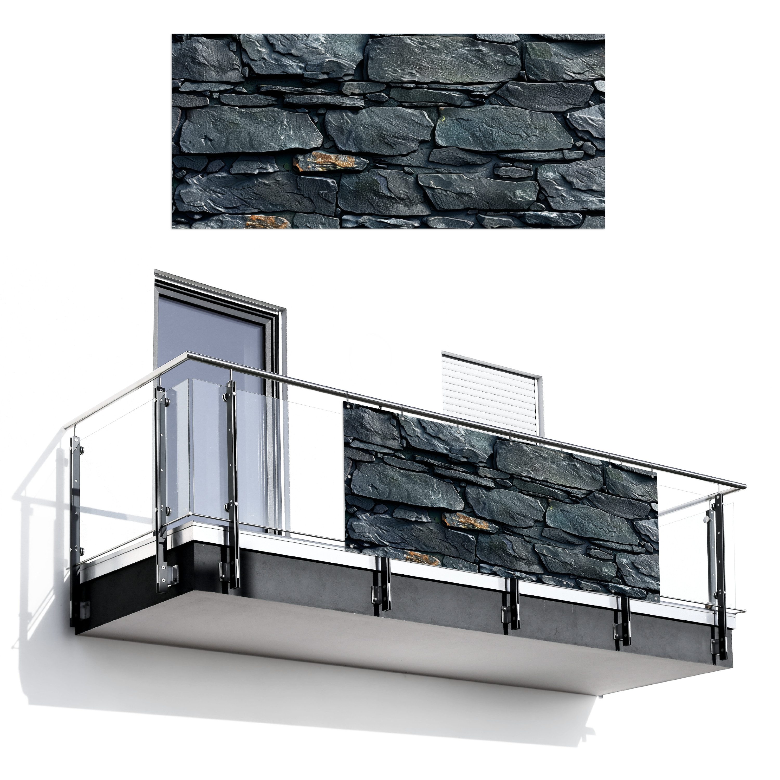 MuchoWow Balkonsichtschutz Steine - Steinoptik - Anthrazit - Grau (1-St) Balkon Sichtschutz 90x200, Windschutz für Zaun PVC, 200x90 cm