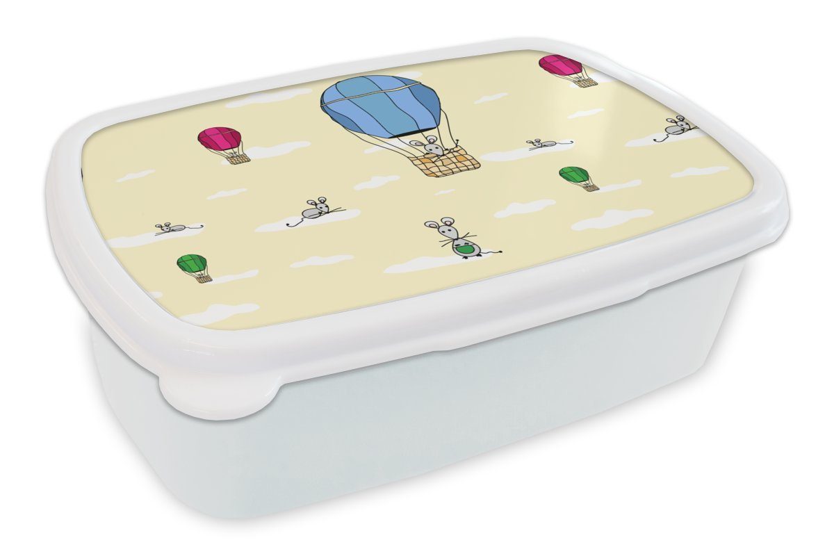 MuchoWow Lunchbox Muster - Maus - Luftballon, Kunststoff, (2-tlg), Brotbox für Kinder und Erwachsene, Brotdose, für Jungs und Mädchen weiß