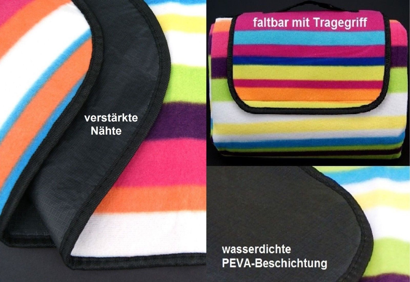 Picknickdecke Outdoor Strandmatte Isomatte Campingdecke waschbar, heimtexland, isolierend I faltbar I leicht zu Transportieren I 135x170 cm