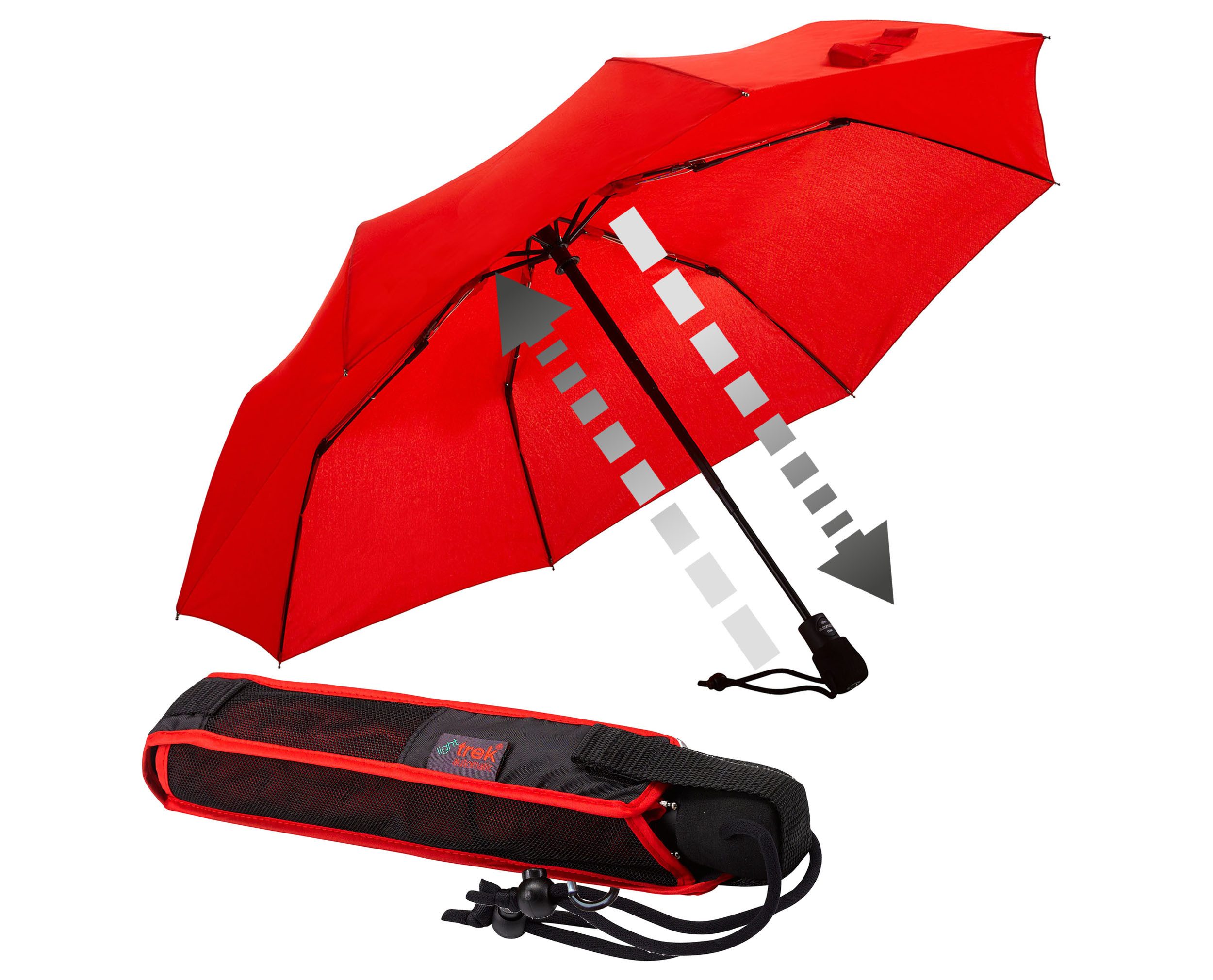 EuroSCHIRM® Taschenregenschirm light trek automatic, kompakte Größe, mit Automatik und integriertem Kompass im Griff