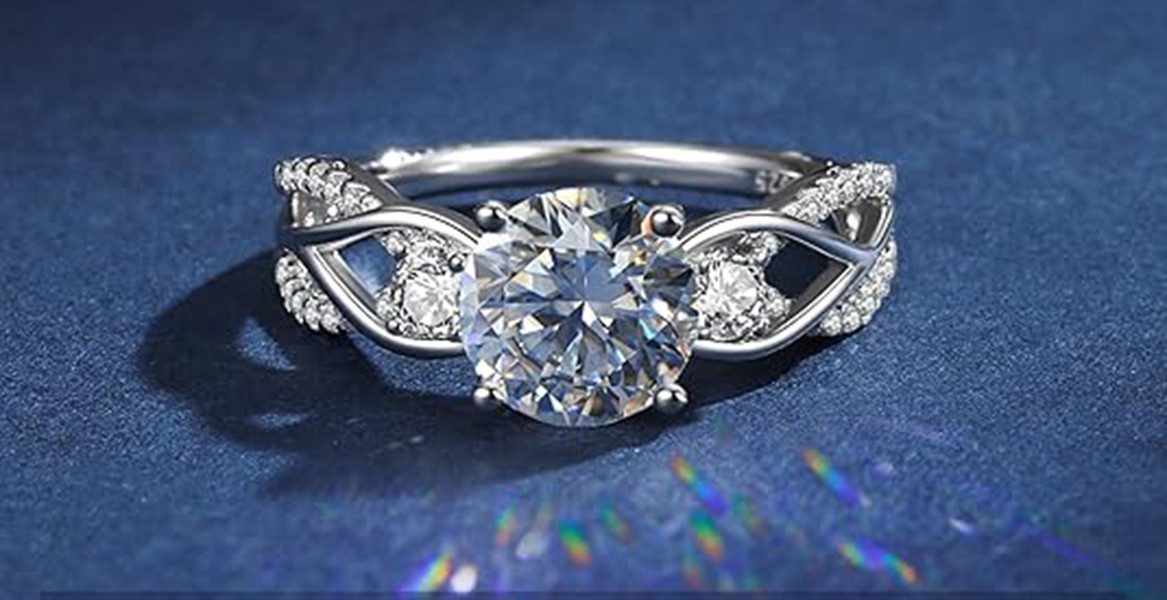 Jumpeak Diamantring Dreistein-Diamantring,Damen-Diamantring,1 ct/2 ct,D,VS1, 585 Gold,Ehering,Jahrestagsgeschenk,Geburtstagsgeschenk