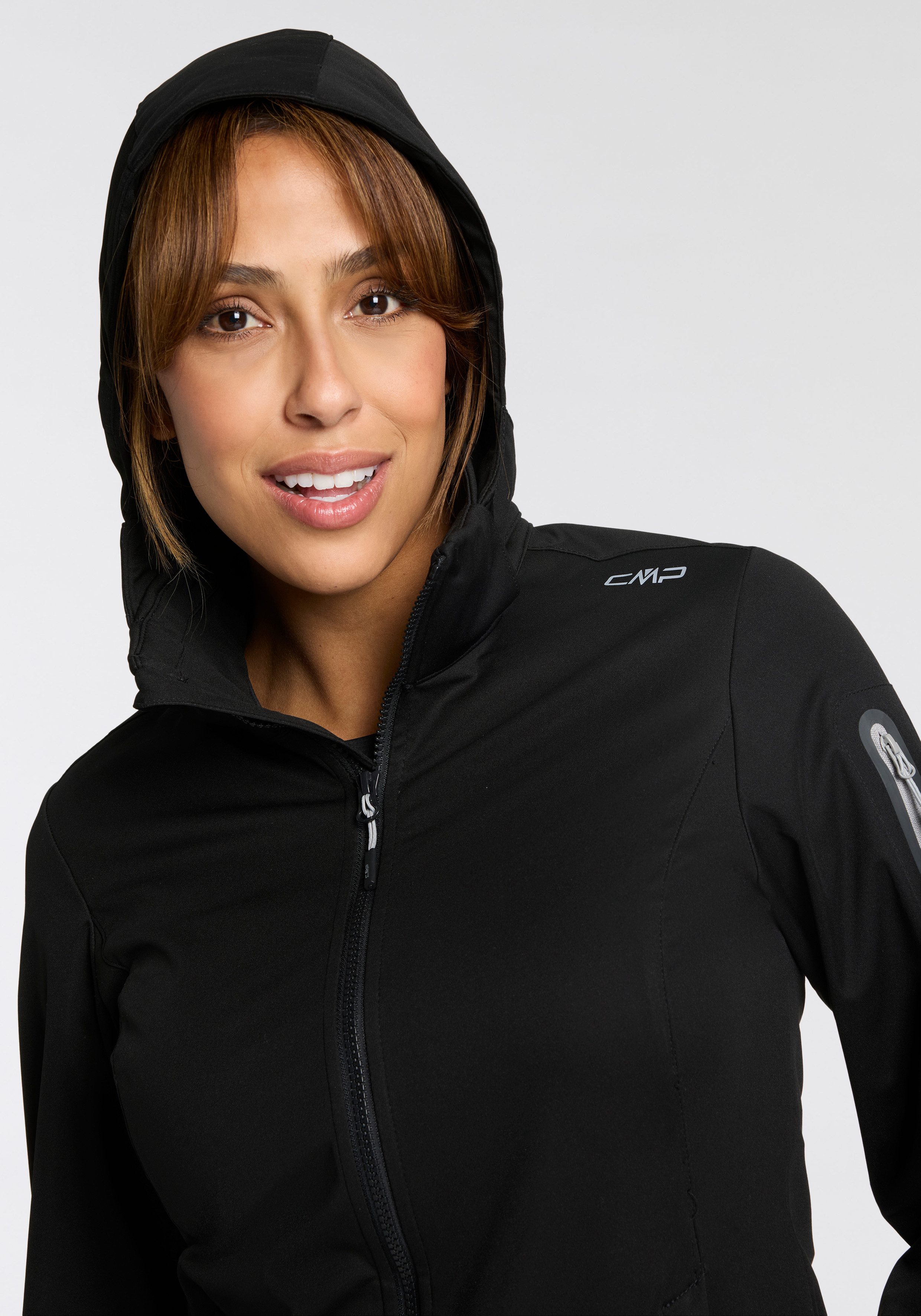 CMP Softshelljacke WOMAN JACKET DET HOOD mit Kapuze, atmungsaktiv, windabweisend, wasserabweisend