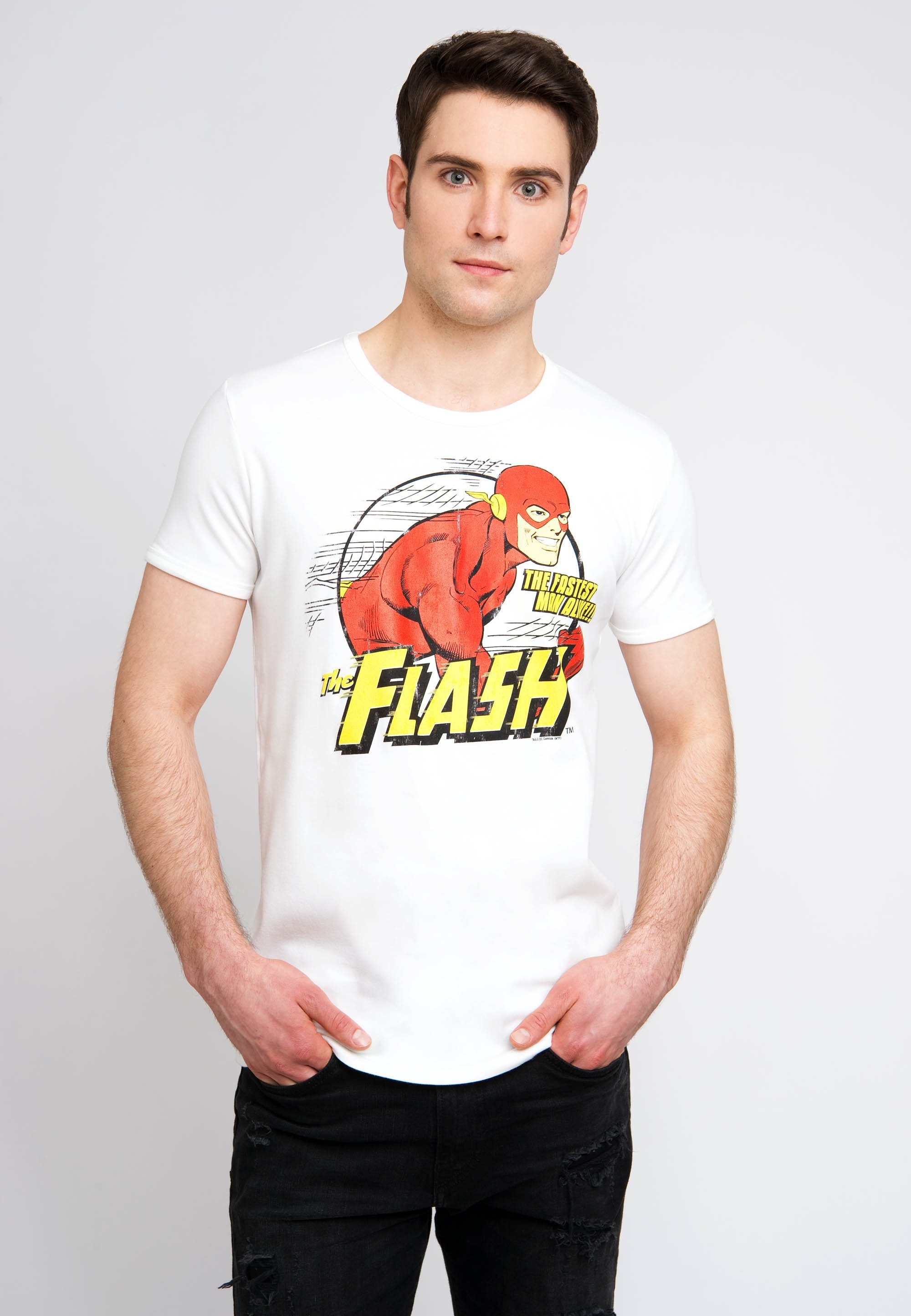 LOGOSHIRT T-Shirt The Fastest Man Alive mit tollem The Flash-Print altweiß