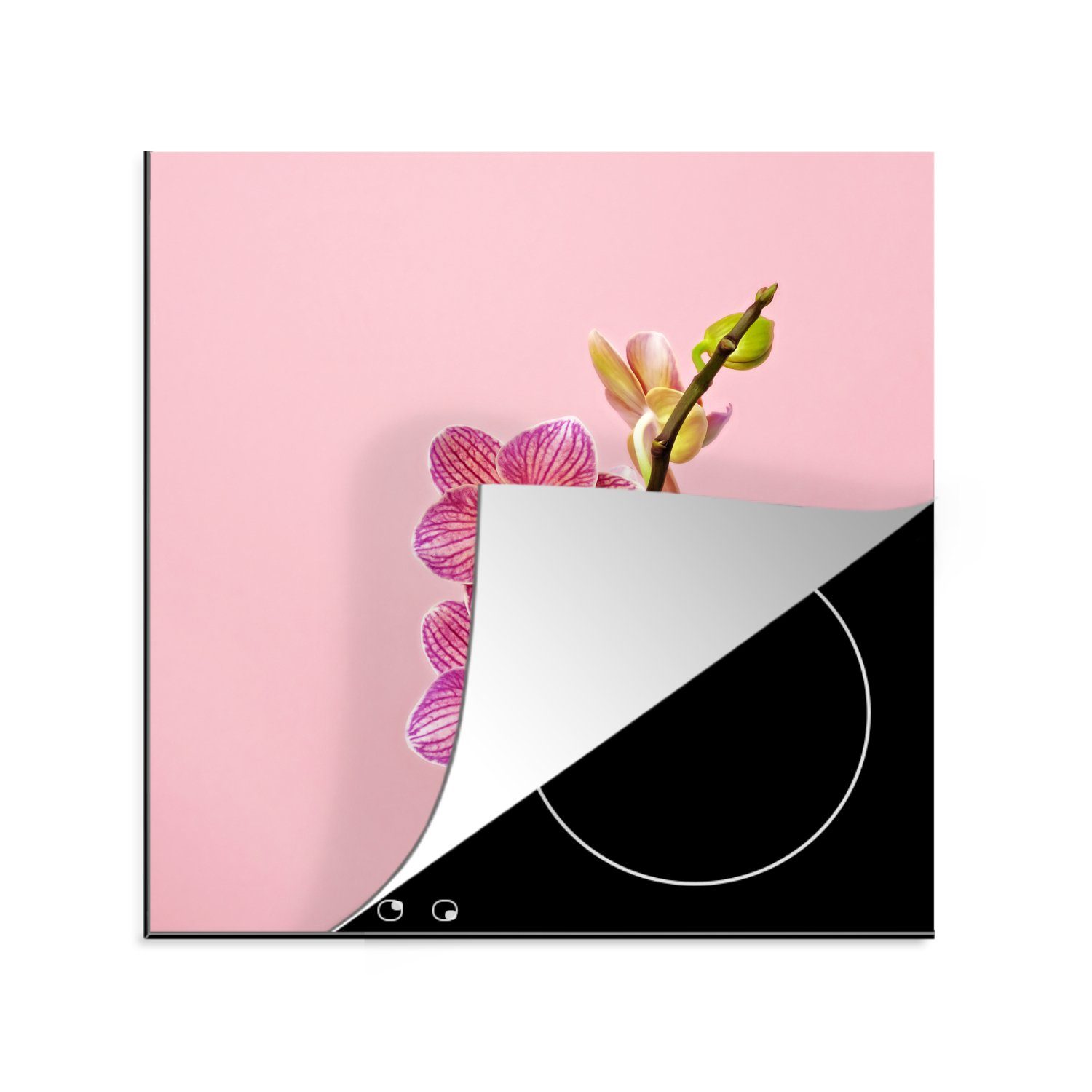 MuchoWow Herdblende-/Abdeckplatte Rosa Orchideen vor einem rosa Hintergrund, Vinyl, (1 tlg), 78x78 cm, Ceranfeldabdeckung, Arbeitsplatte für küche