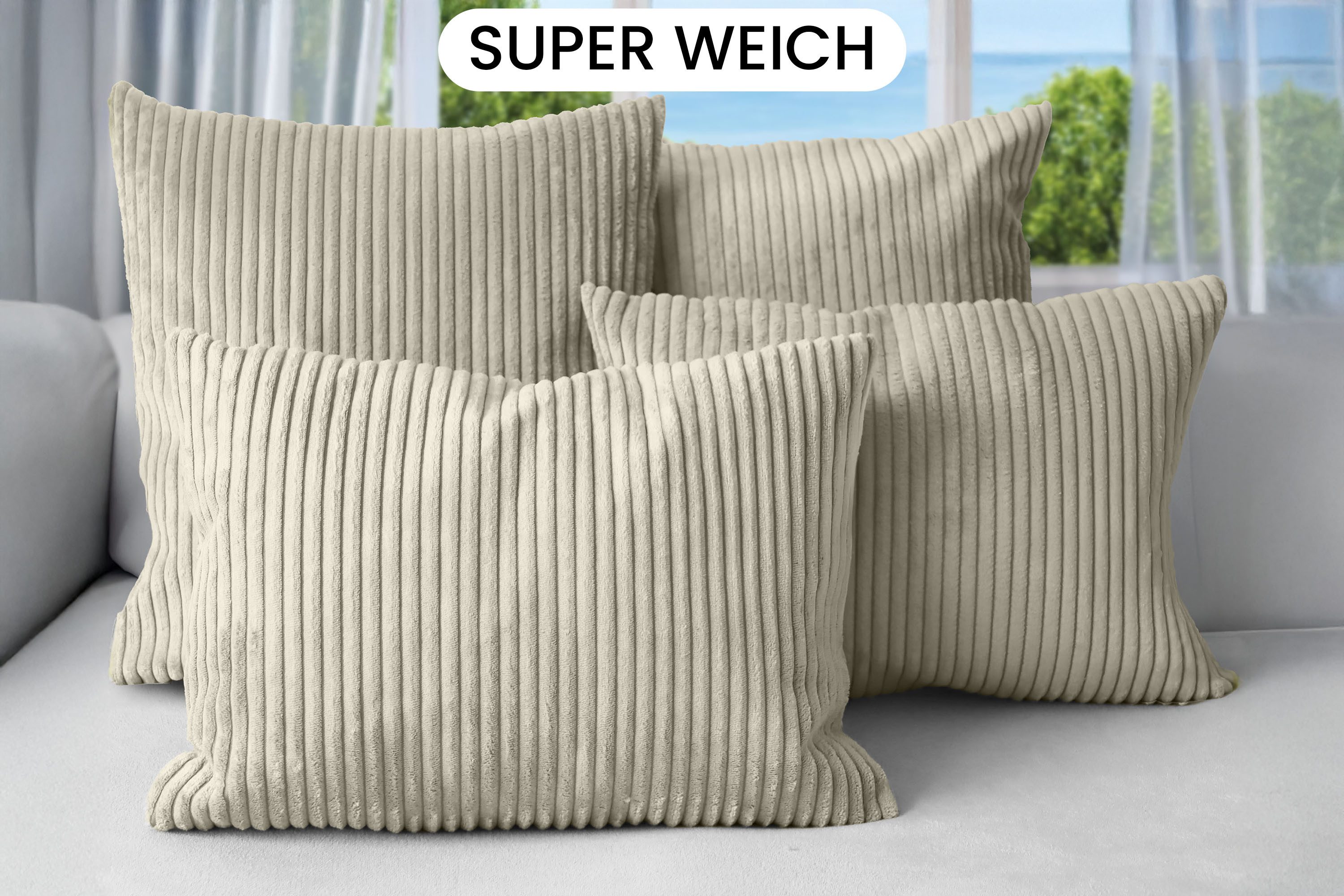 Amilian Dekokissen Sofakissen 4er Set mit Füllung - 2x 45x45 + 2x 35x45 cm, Hotelverschluss, waschbar, formstabil