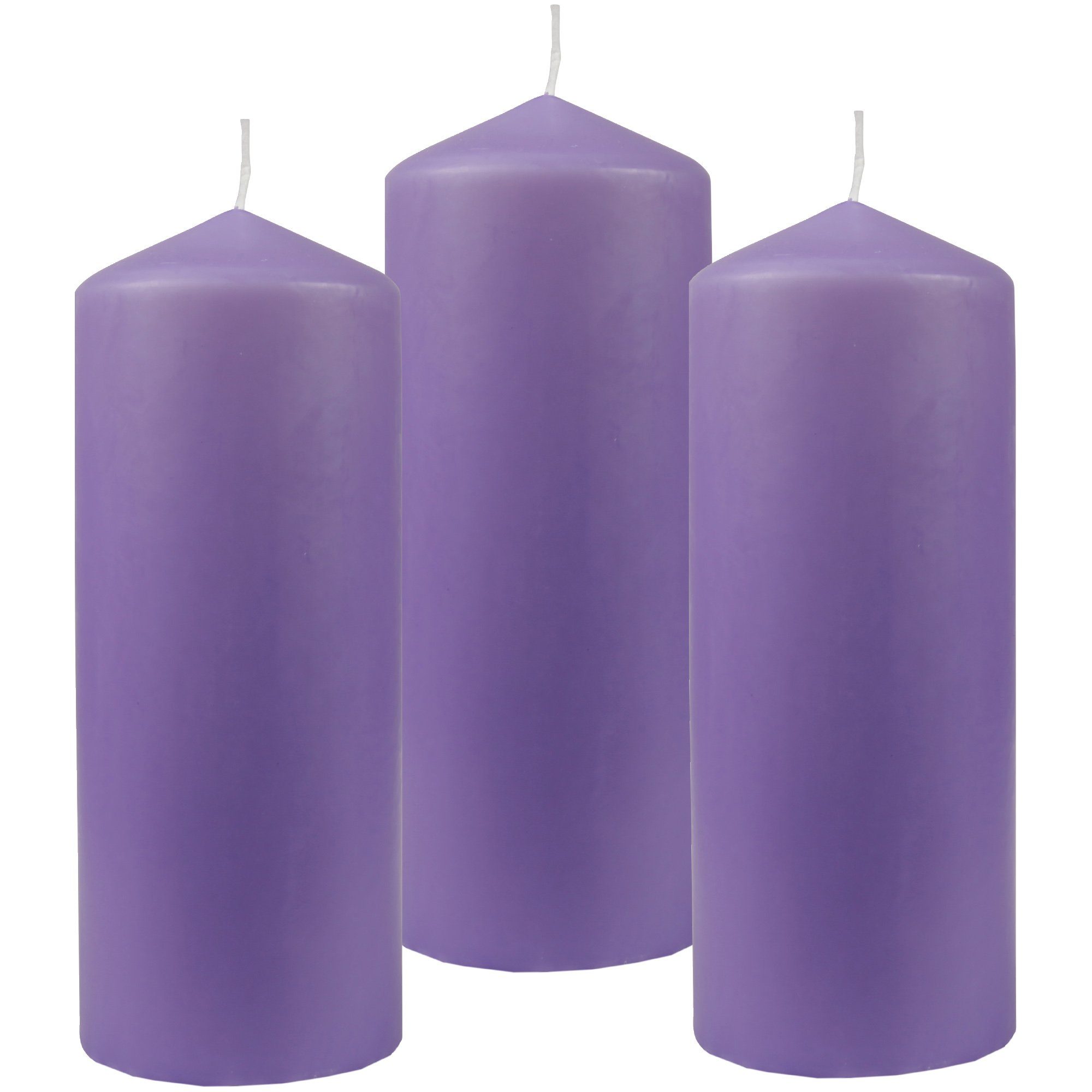 HS Candle Stumpenkerze Blockkerze (3-tlg), Wachskerzen Ø8cm x 20cm - Kerze in vielen Farben Violett