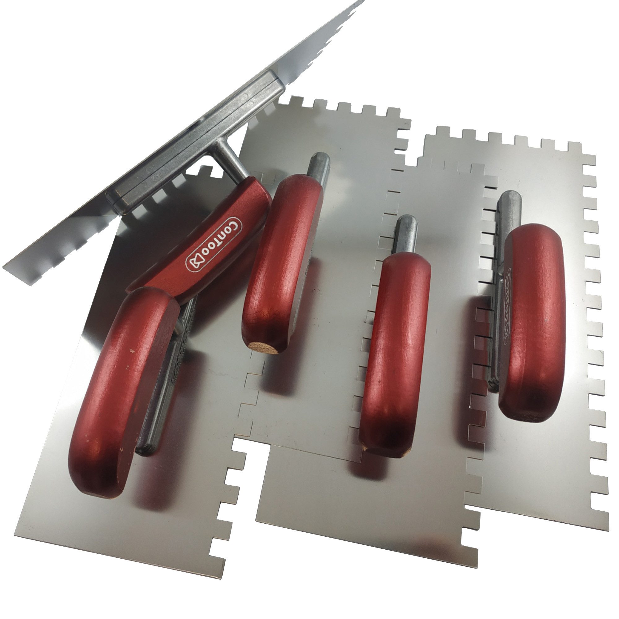 ConToo Zahnspachtel Zahnkelle Maurerkelle 280x130 Fliesenkelle HOLZGRIFF 10x10mm - 5 St.